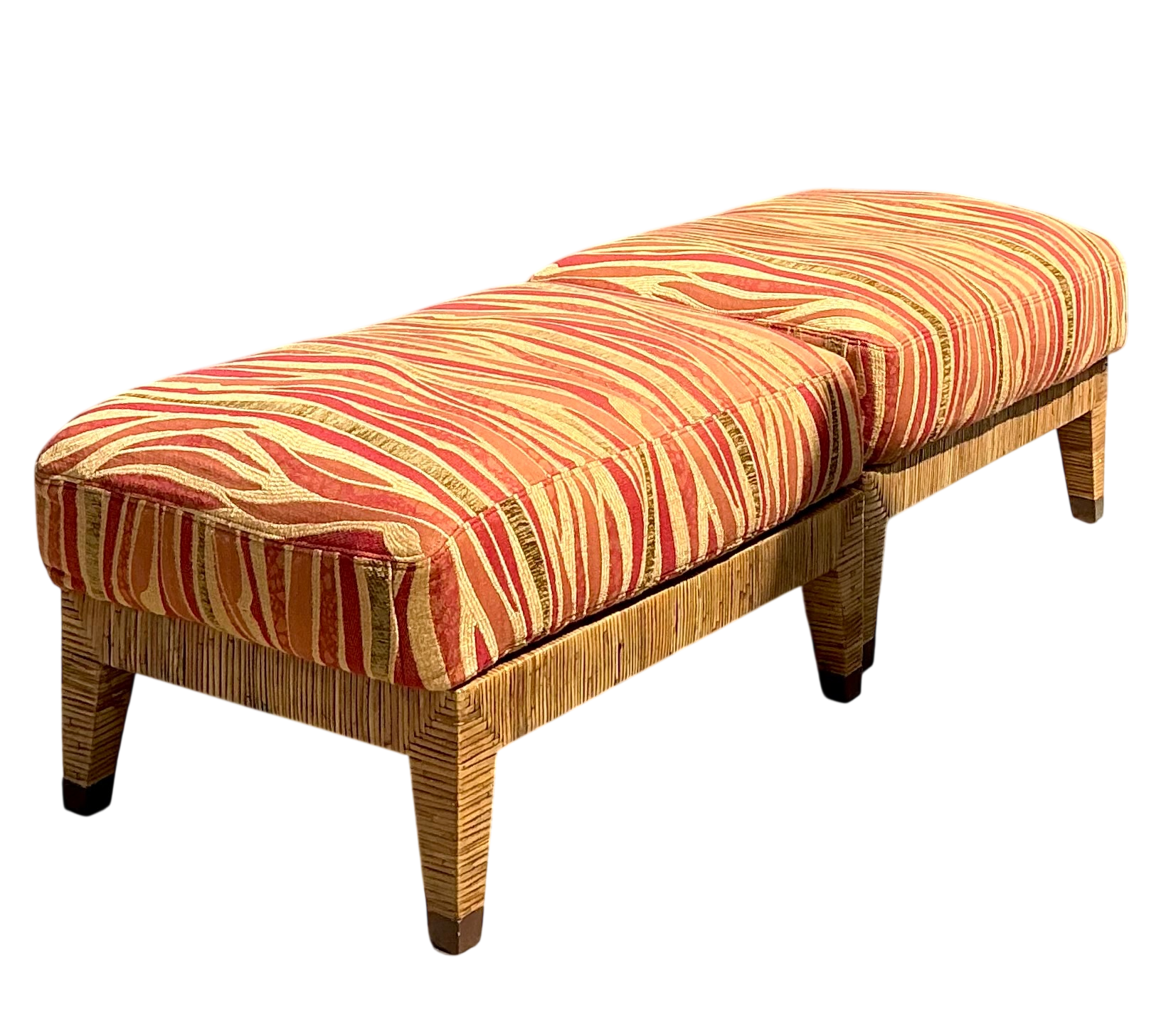 Vintage McGuire “St Germaine” Woven Rattan Ottomans - A Pair