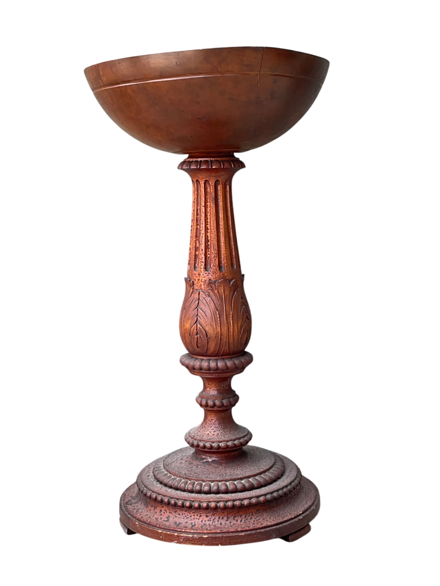 Vintage Carved Wood Pedestal Bowl
