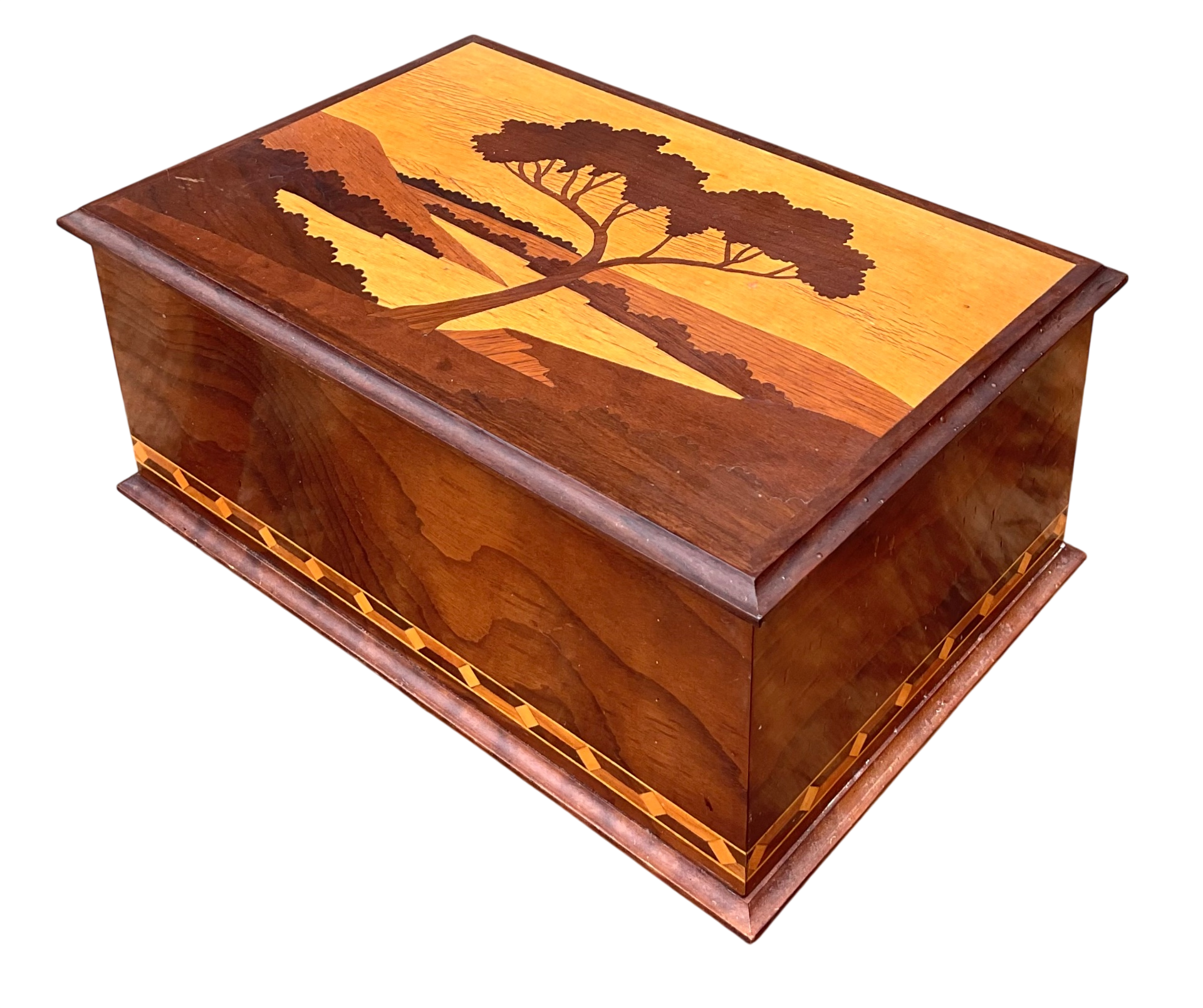 Vintage Marquetry Wood Cigar Humidor