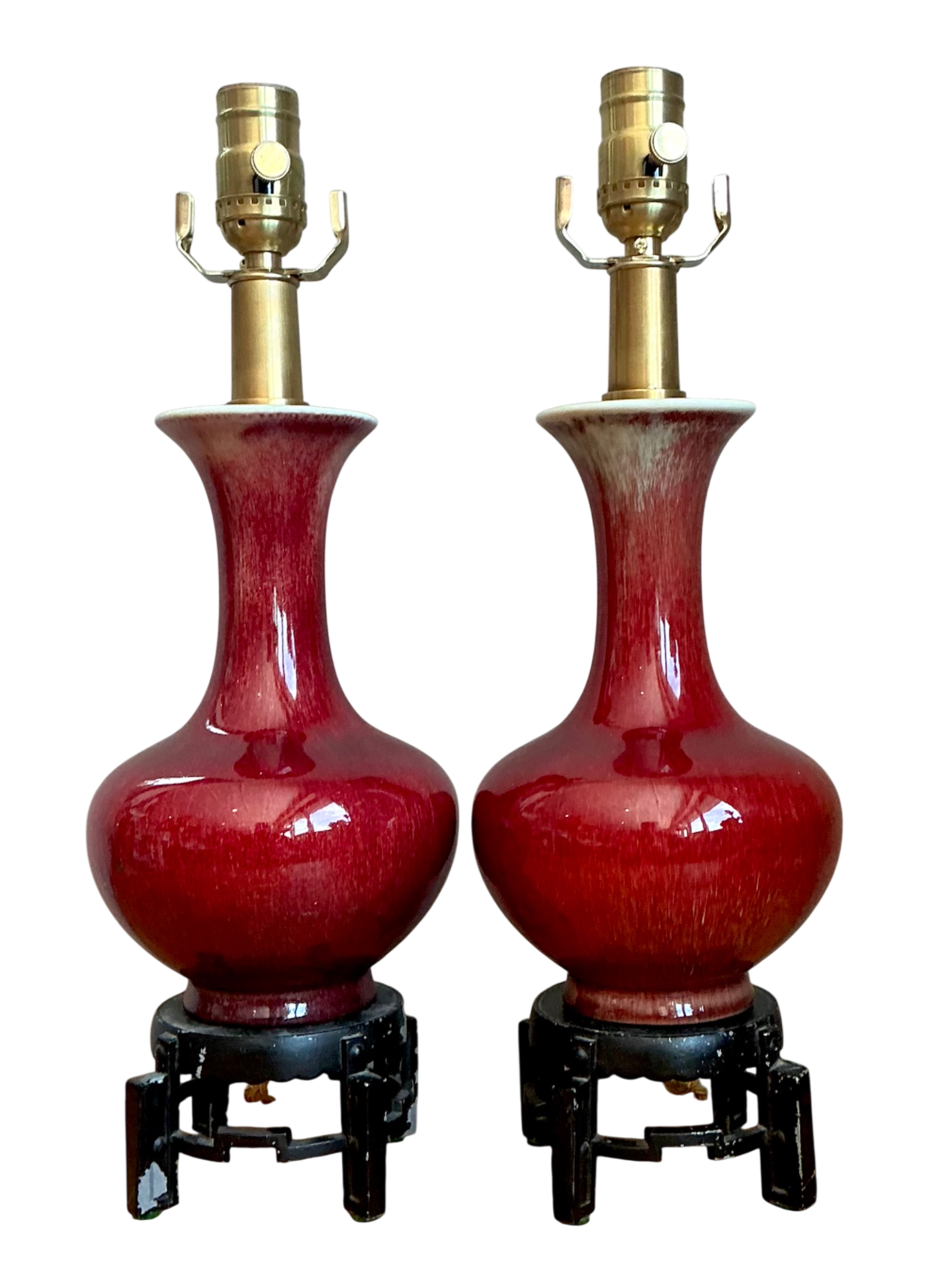 Vintage Sang de Bouf Glazed Ceramic Lamps - A Pair