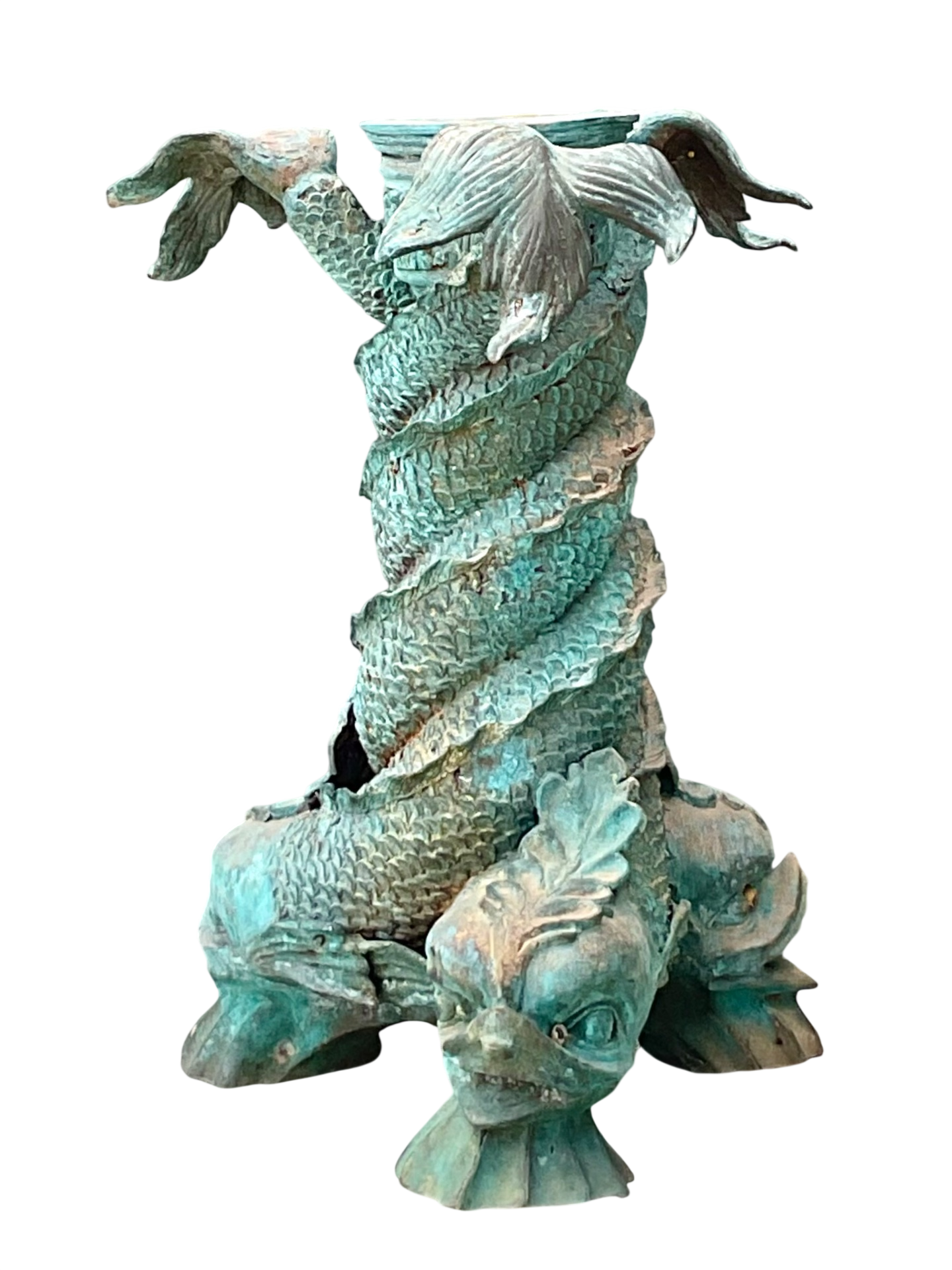 Vintage Patinated Bronze Koi Table Pedestal