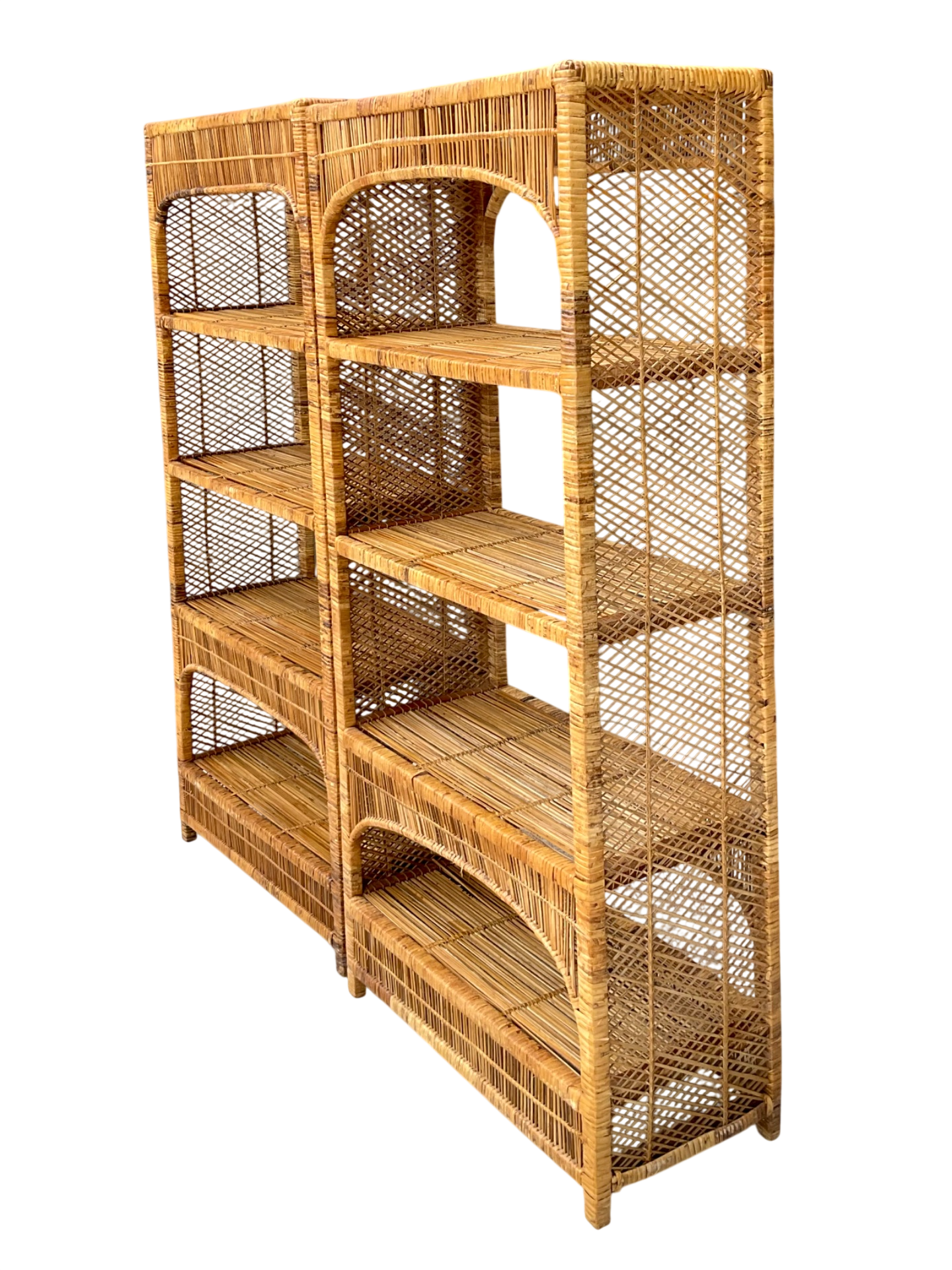 Vintage Woven Rattan Low Etagere - Set Of 2