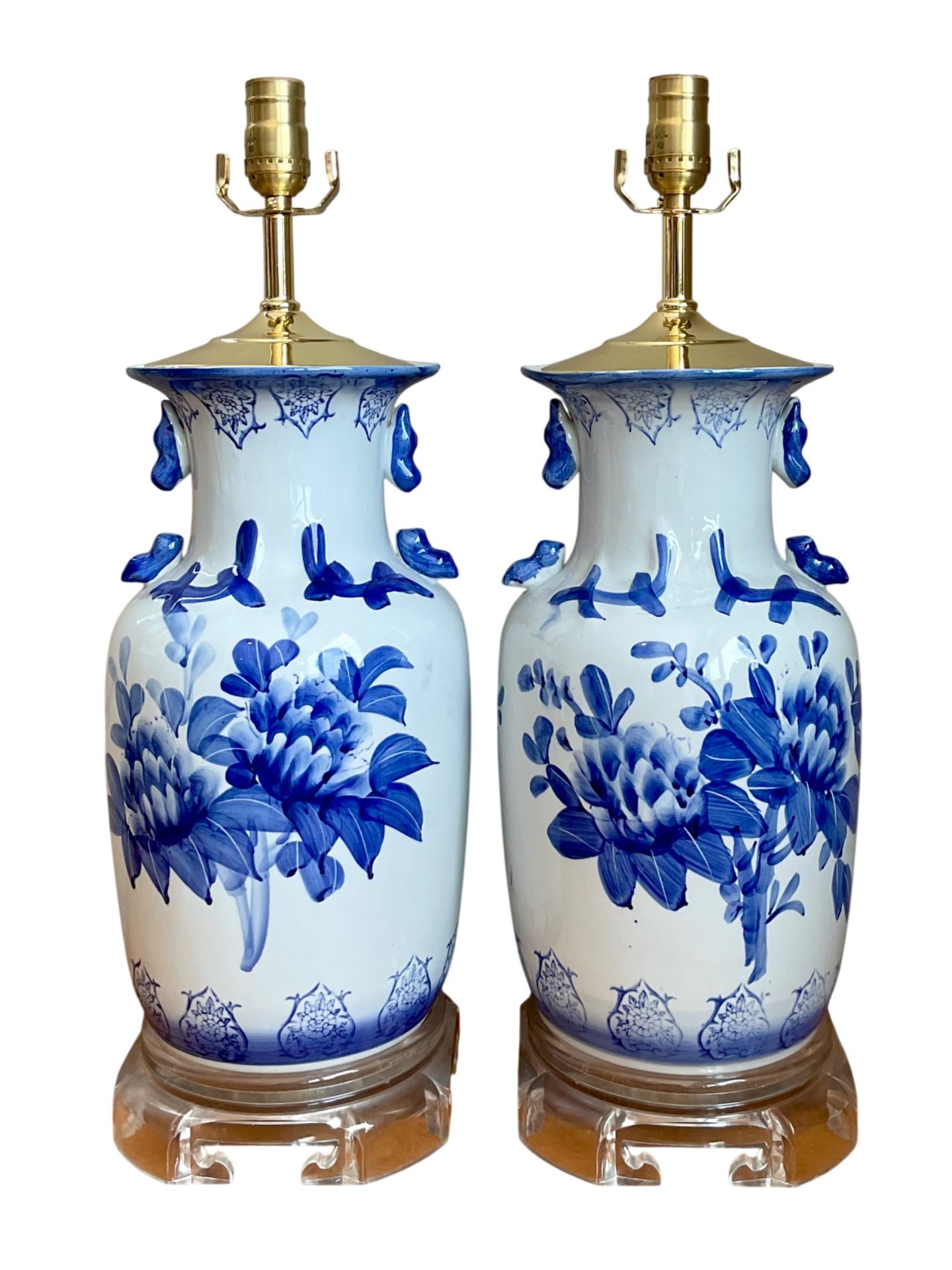 Vintage Blue and White Ceramic Table Lamps - A Pair