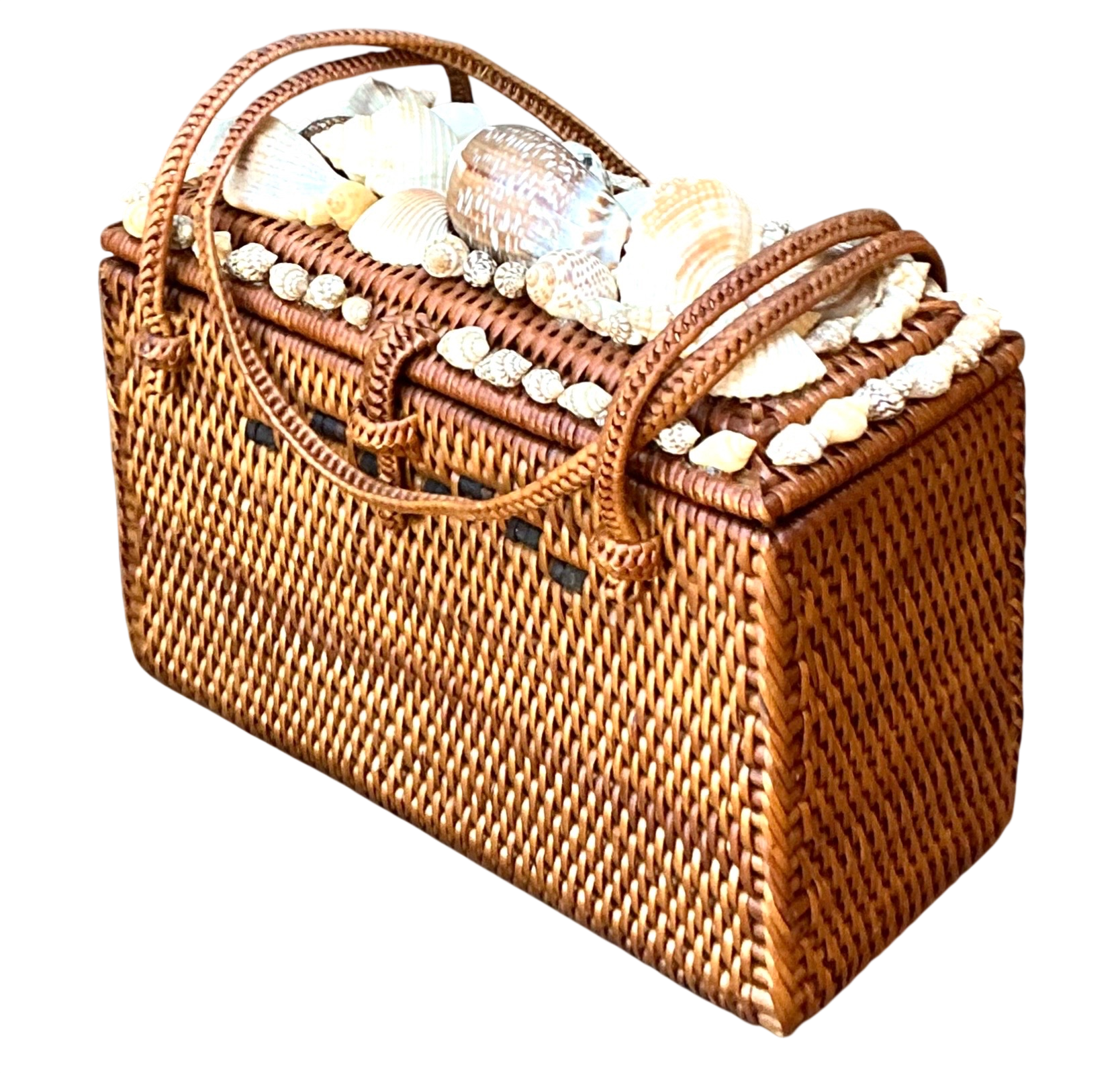 Vintage Woven Rattan and Shells Handbag