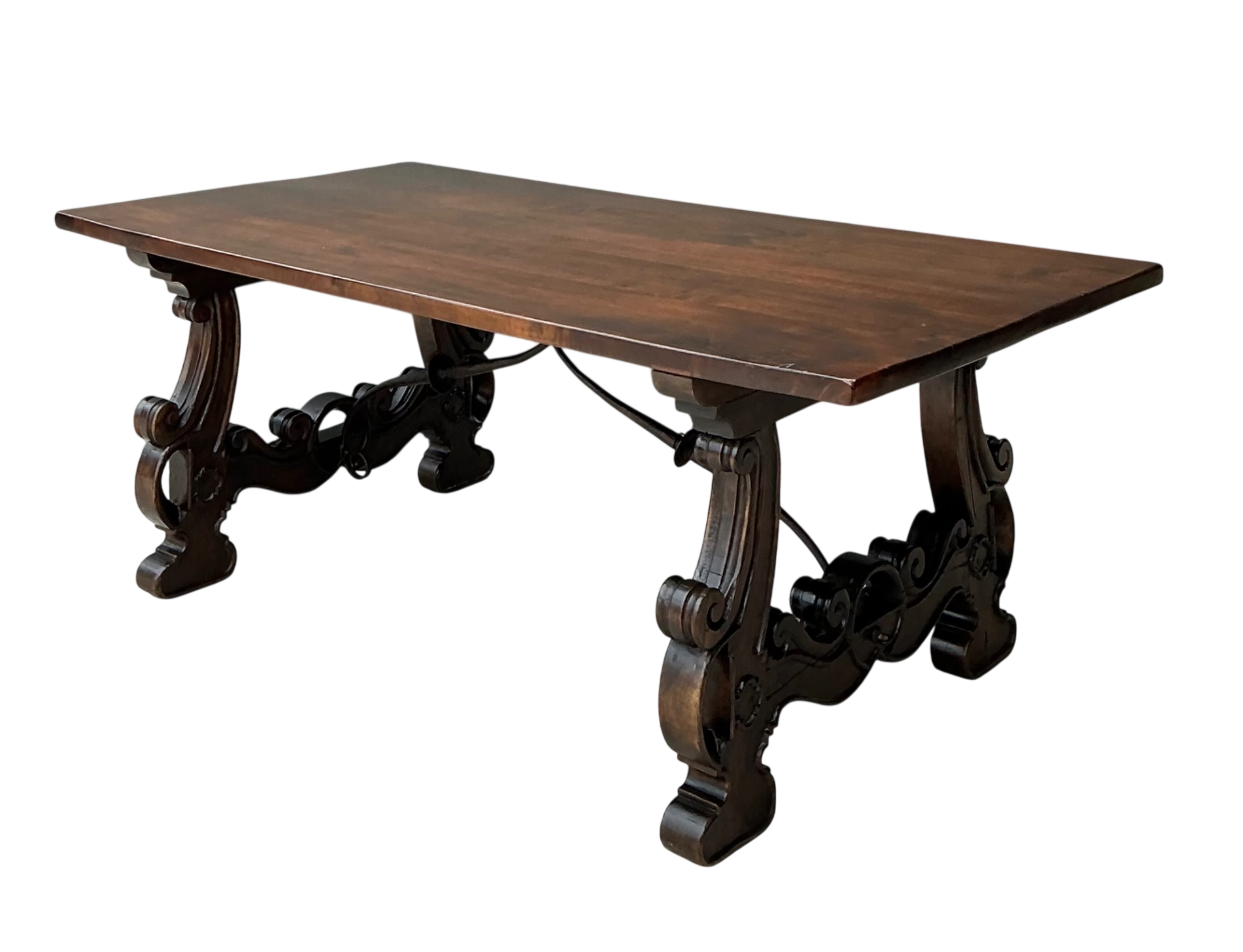 Vintage Spanish Revival Carved Wood Trestle Table