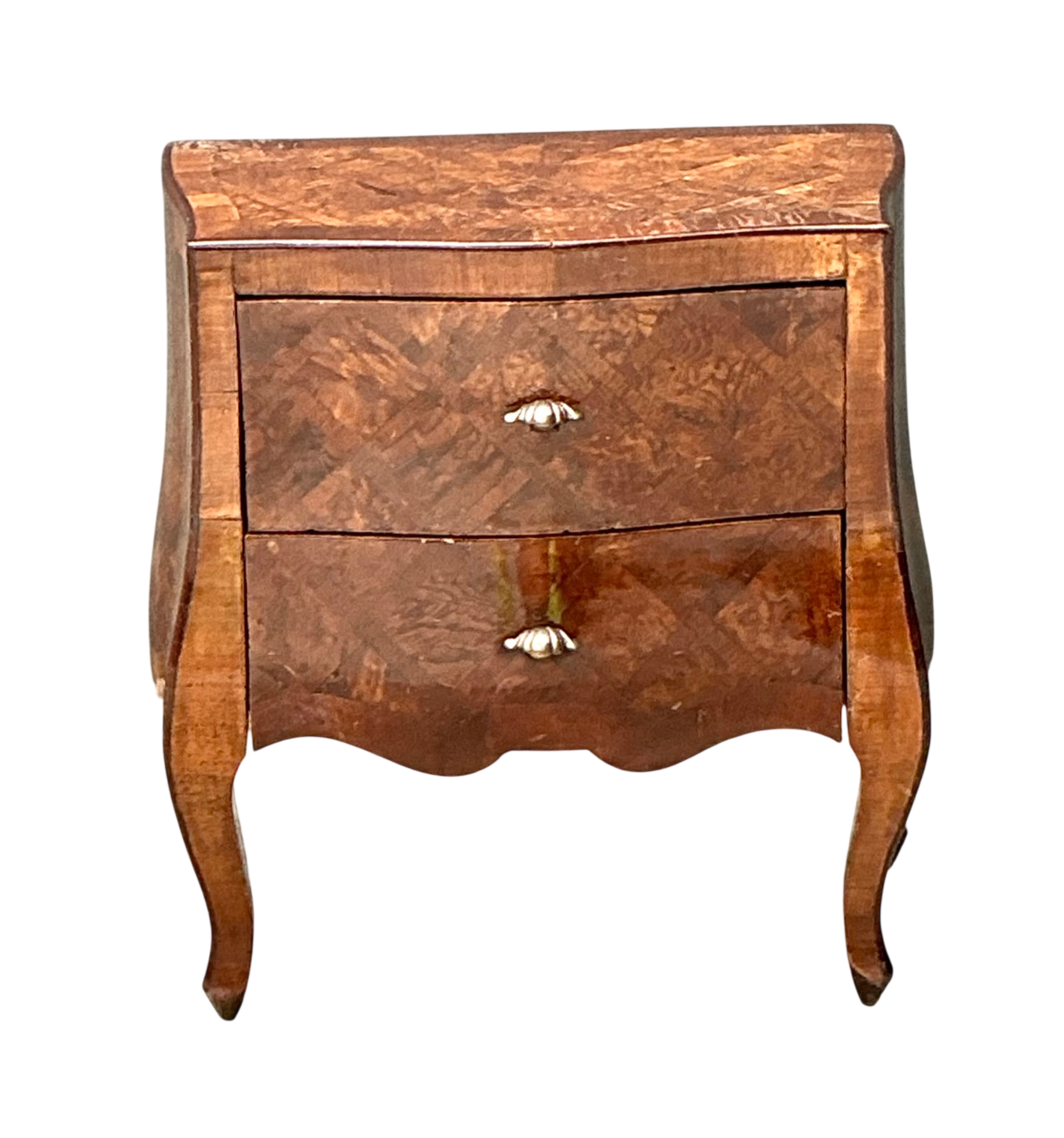 Vintage Petite Burl Wood Bombe Chest