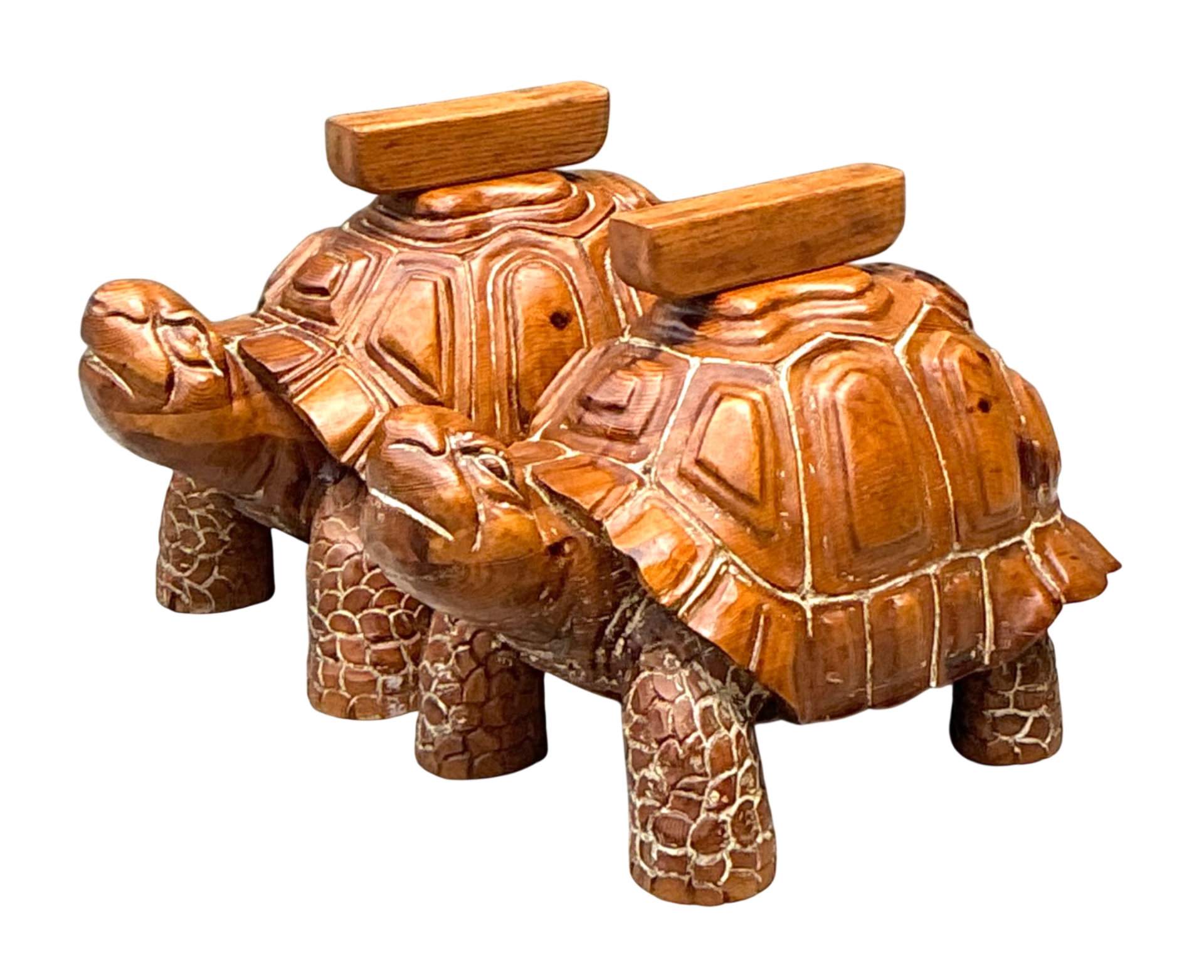 Vintage Carved Wood Turtle Coffee Table Pedestal 