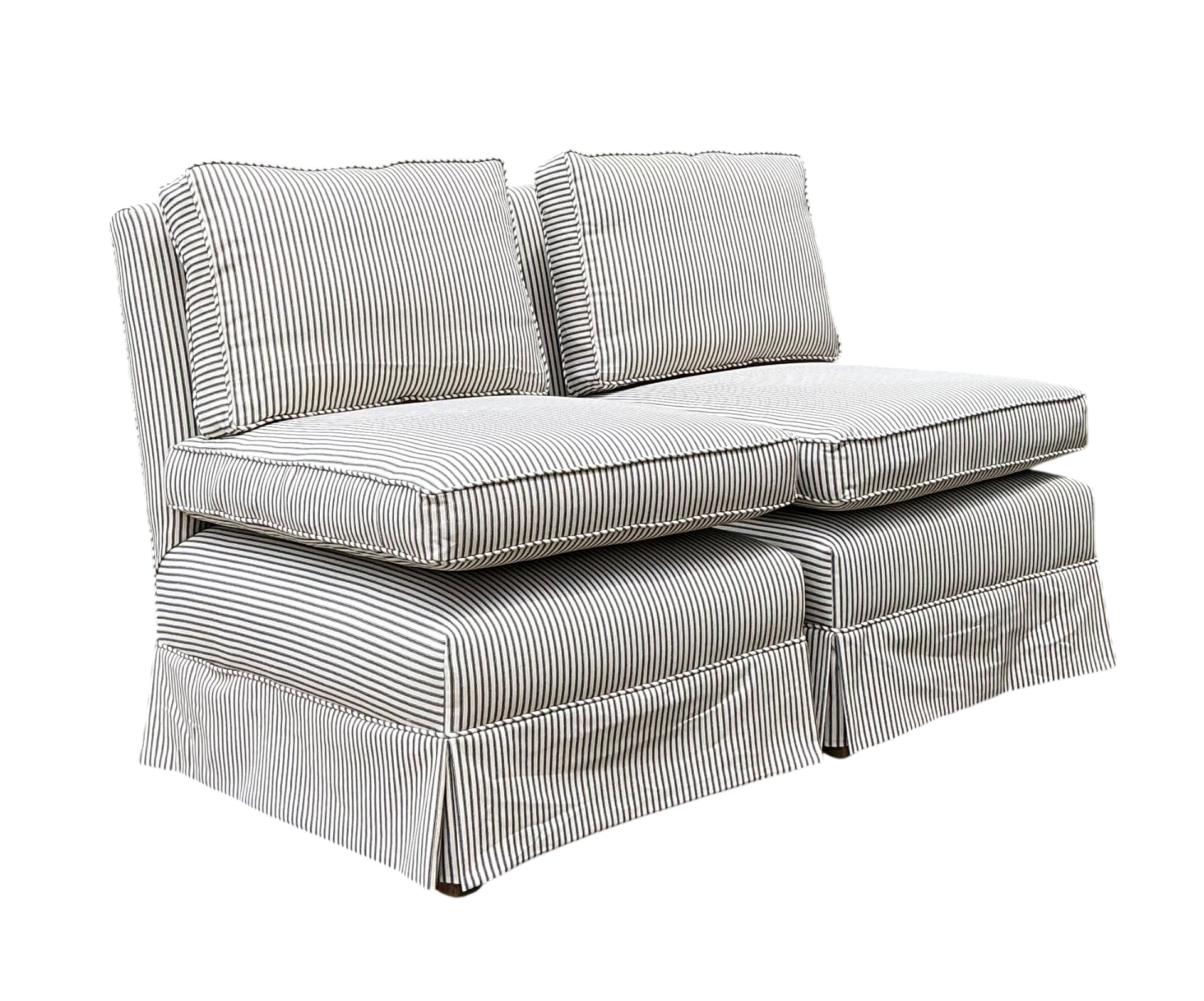 Vintage Ticking Stripe Slipper Chairs - Set Of 2
