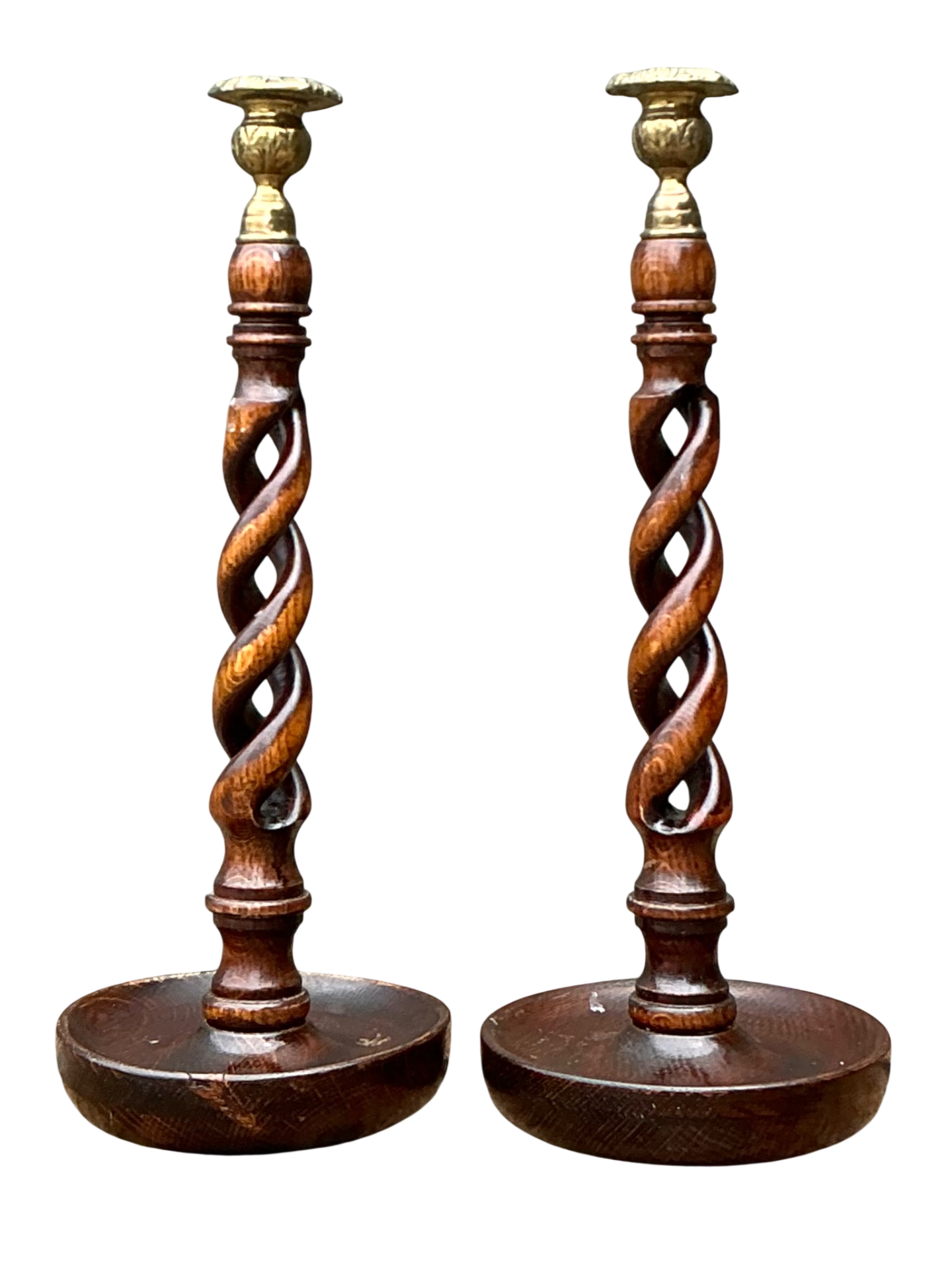 Vintage Barley Twist Wood Candlesticks - A Pair
