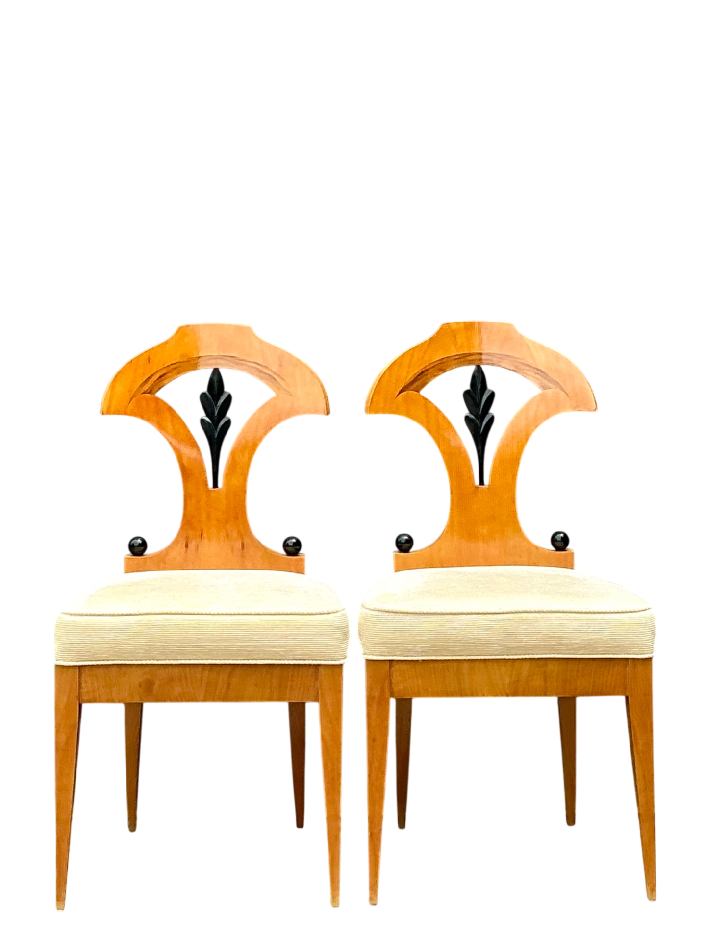 Vintage Carved Wood Biedermeier Chairs - Set of 2