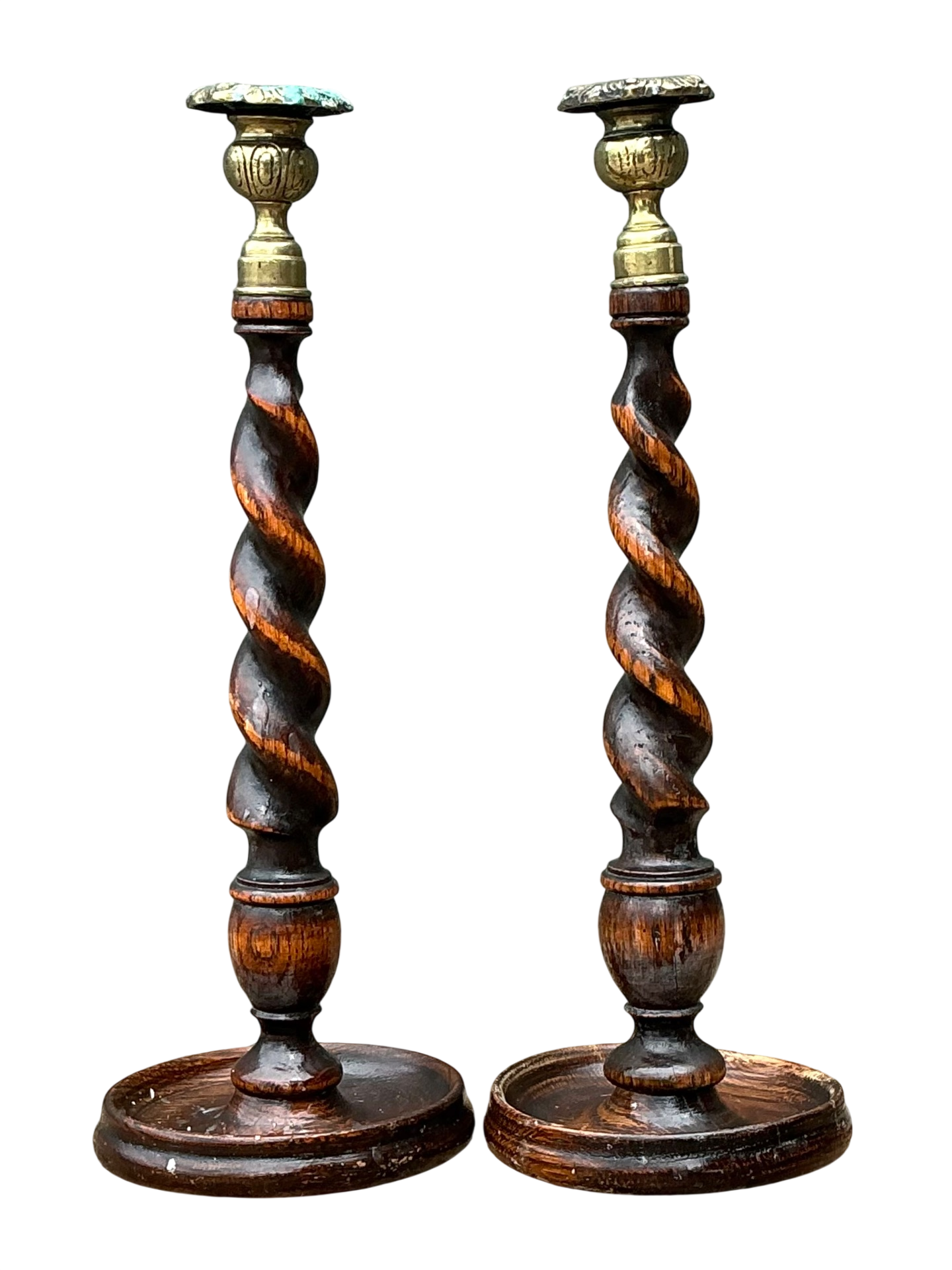 Vintage Barley Twist Wood Candlesticks - A Pair