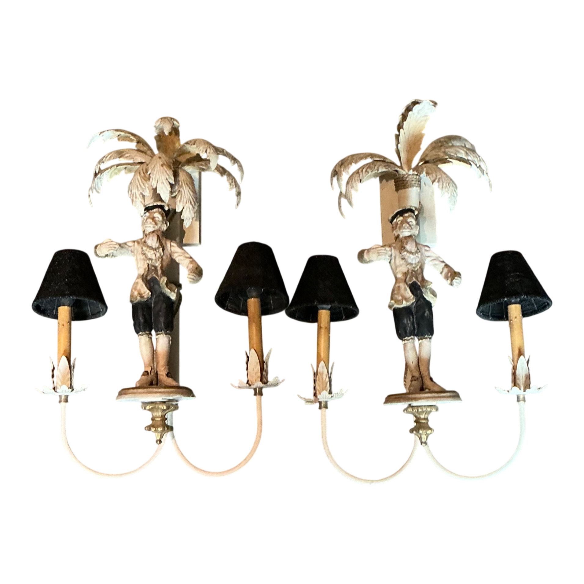 Vintage Monkey Palm Tole Sconces - A Pair