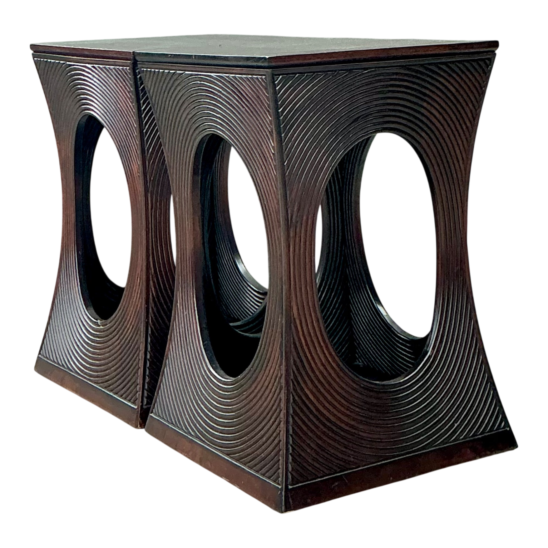 Vintage Pencil Reed Cutout Side Tables - A Pair