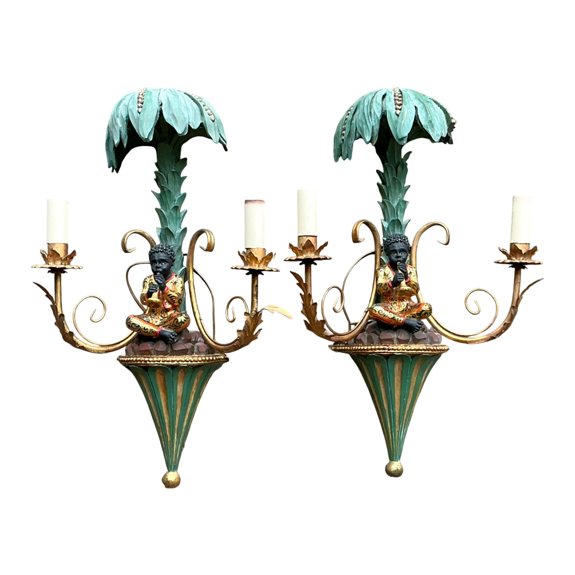 Vintage Regency Blackamoor Tole Sconces - A Pair