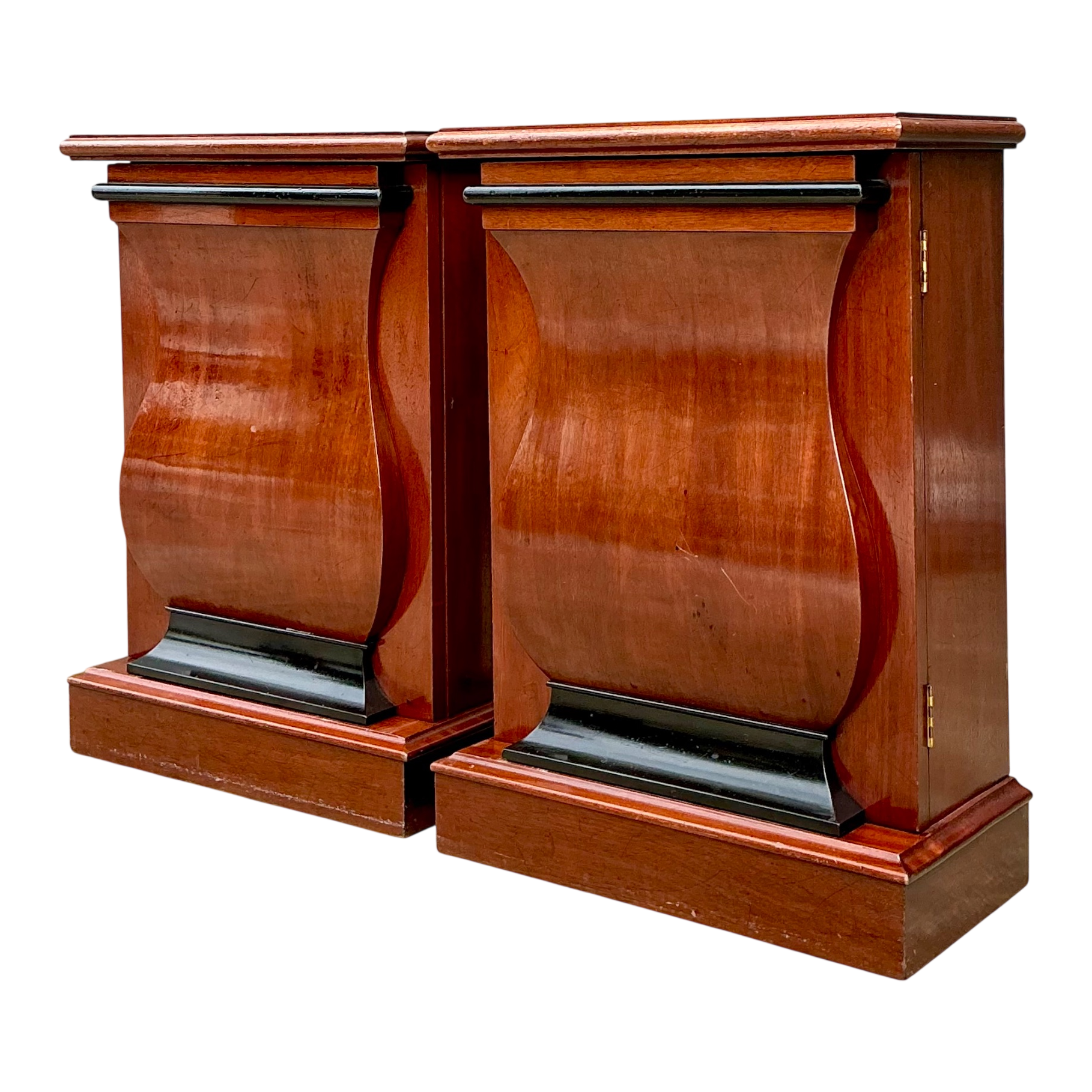 Vintage Mahogany Scroll Front Cabinets - A Pair