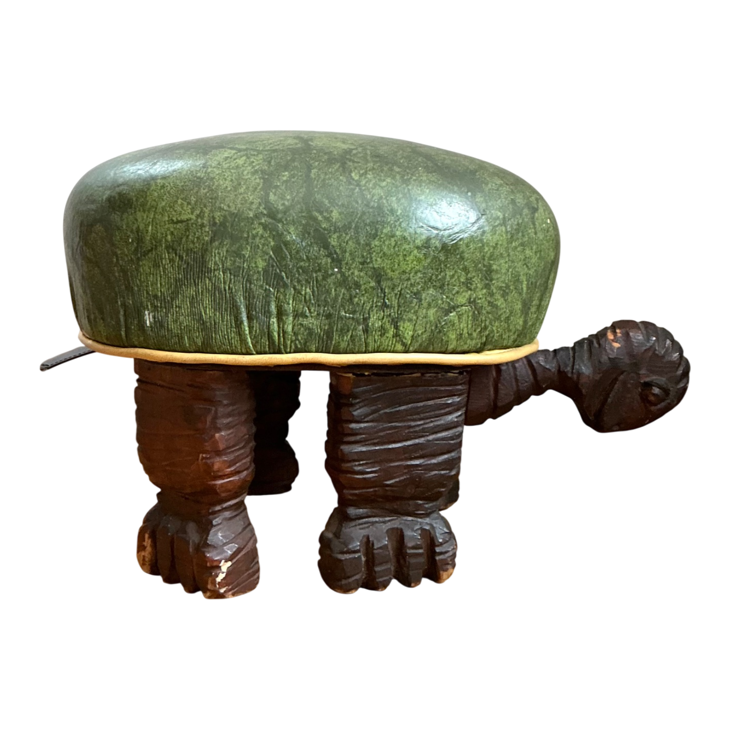 Vintage Primitive Hand Carved Turtle Footstool