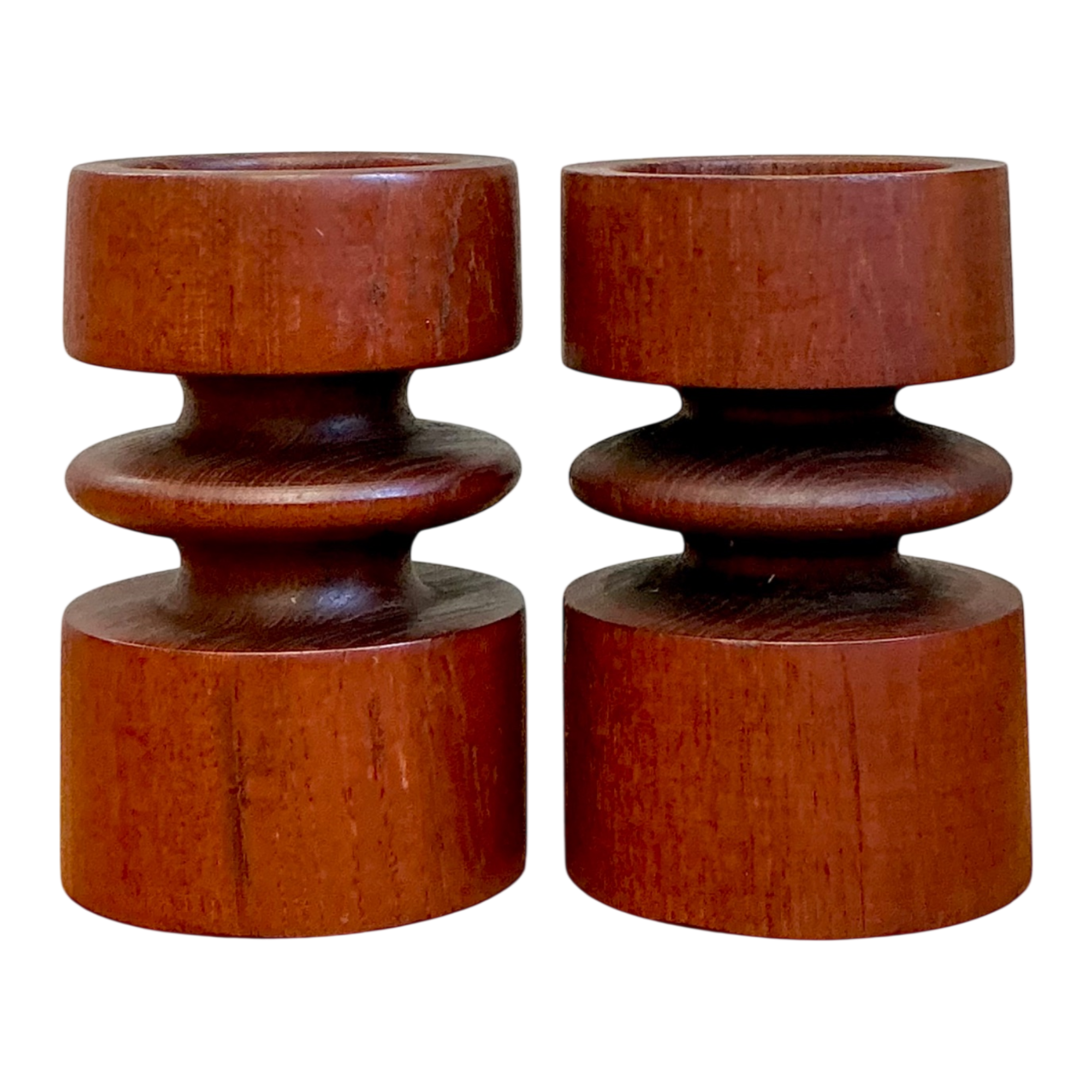 Vintage Mid-Century Modern Wood Candle Holders - A Pair