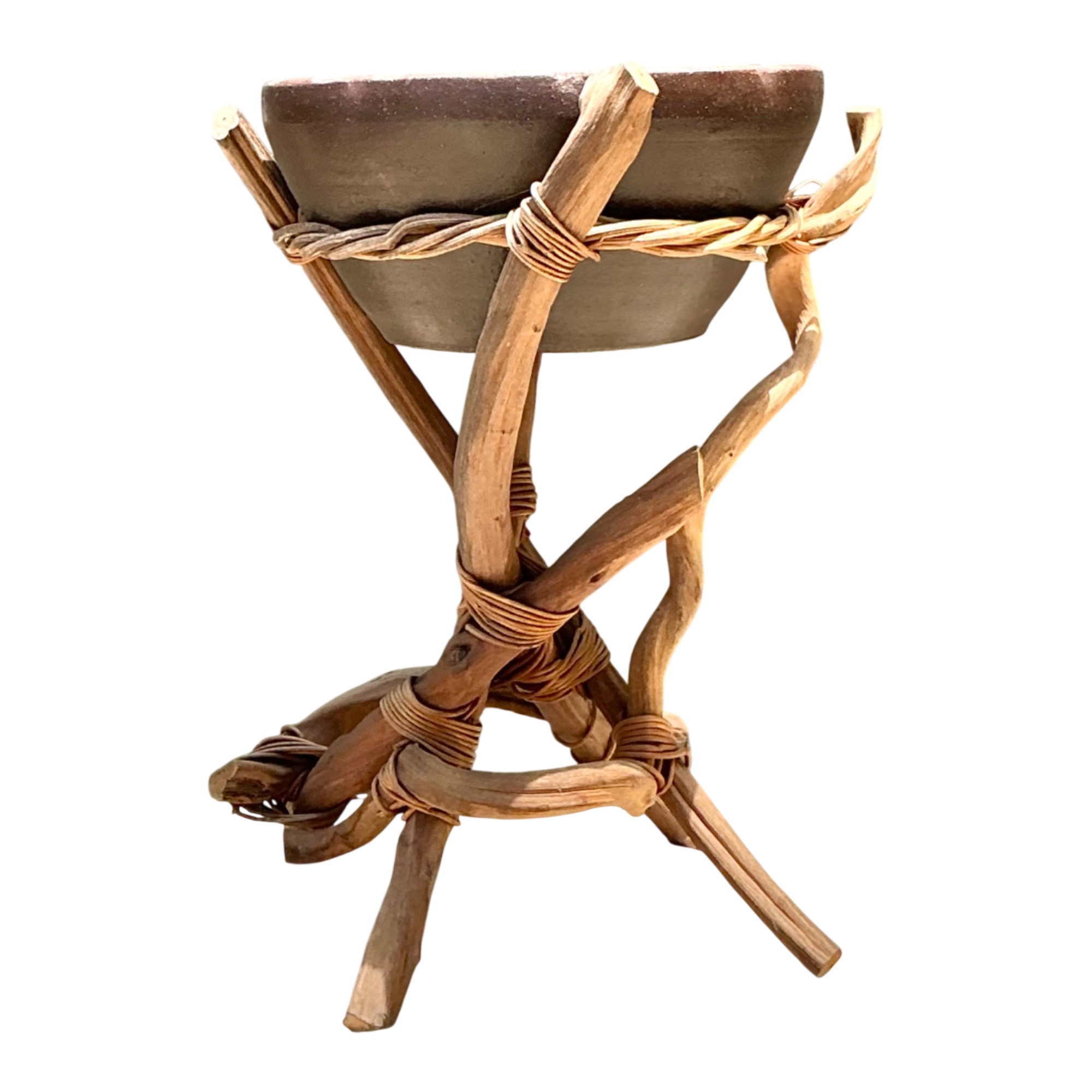 Vintage Twisted Wood and Pottery Plant Stand