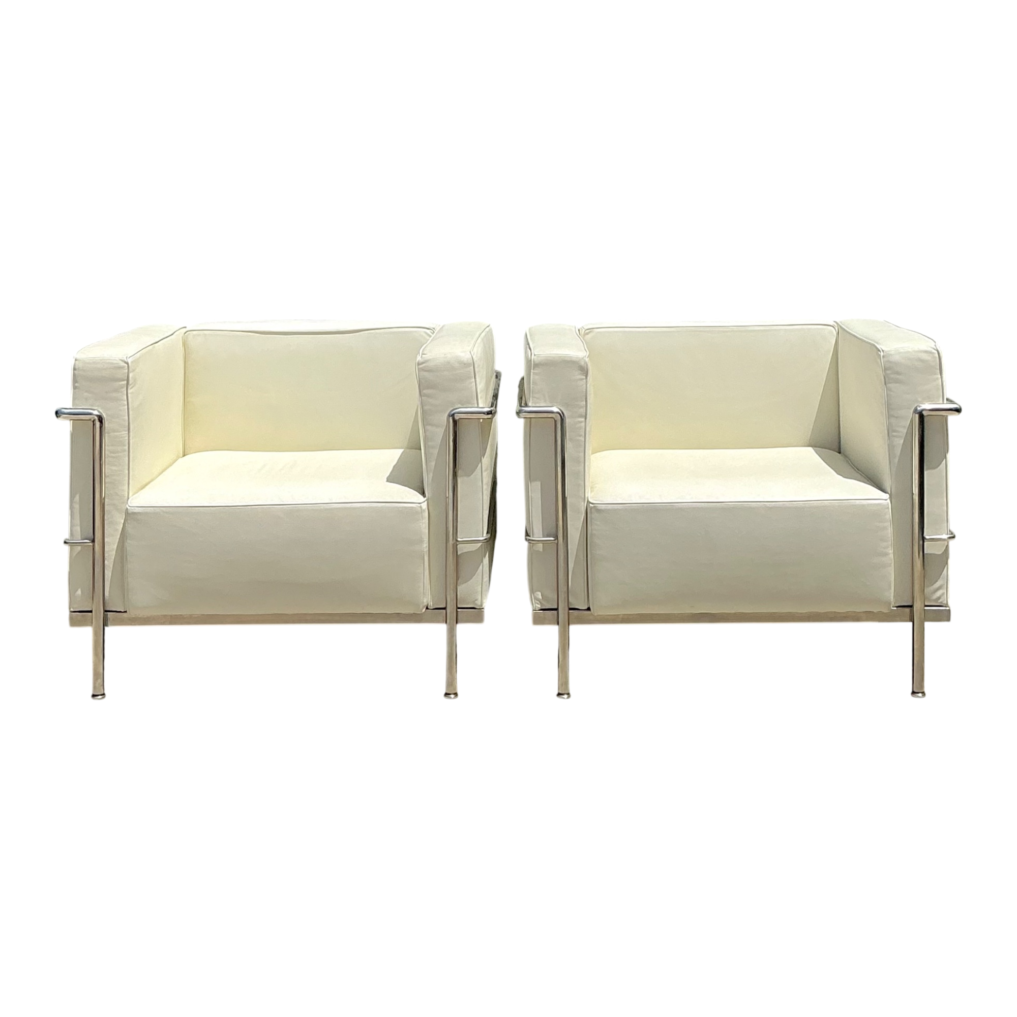 Vintage Chrome Frame Lounge Chairs After Corbusier - A Pair