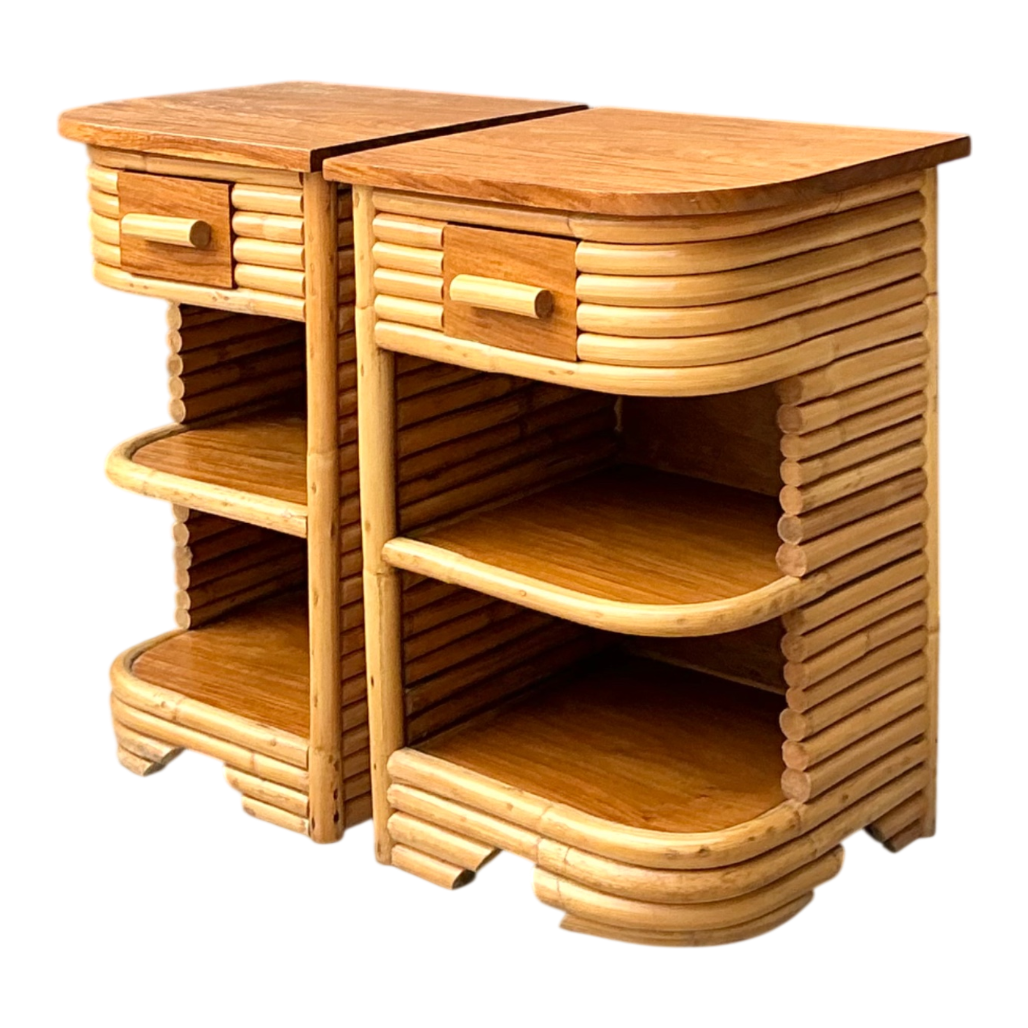 Vintage Stacked Rattan Nightstands After Frankl