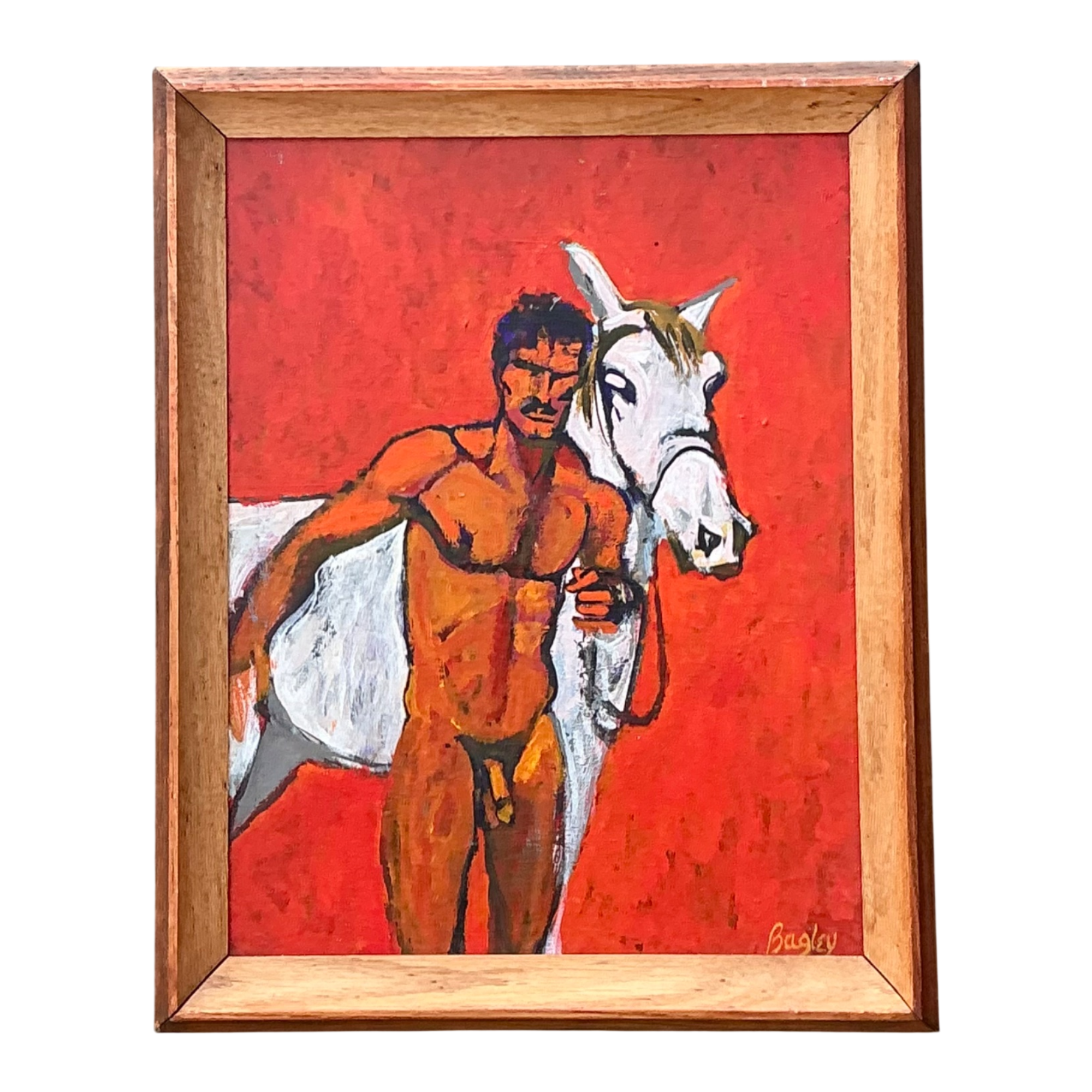 Vintage Original Painting Of Male Nude On Board