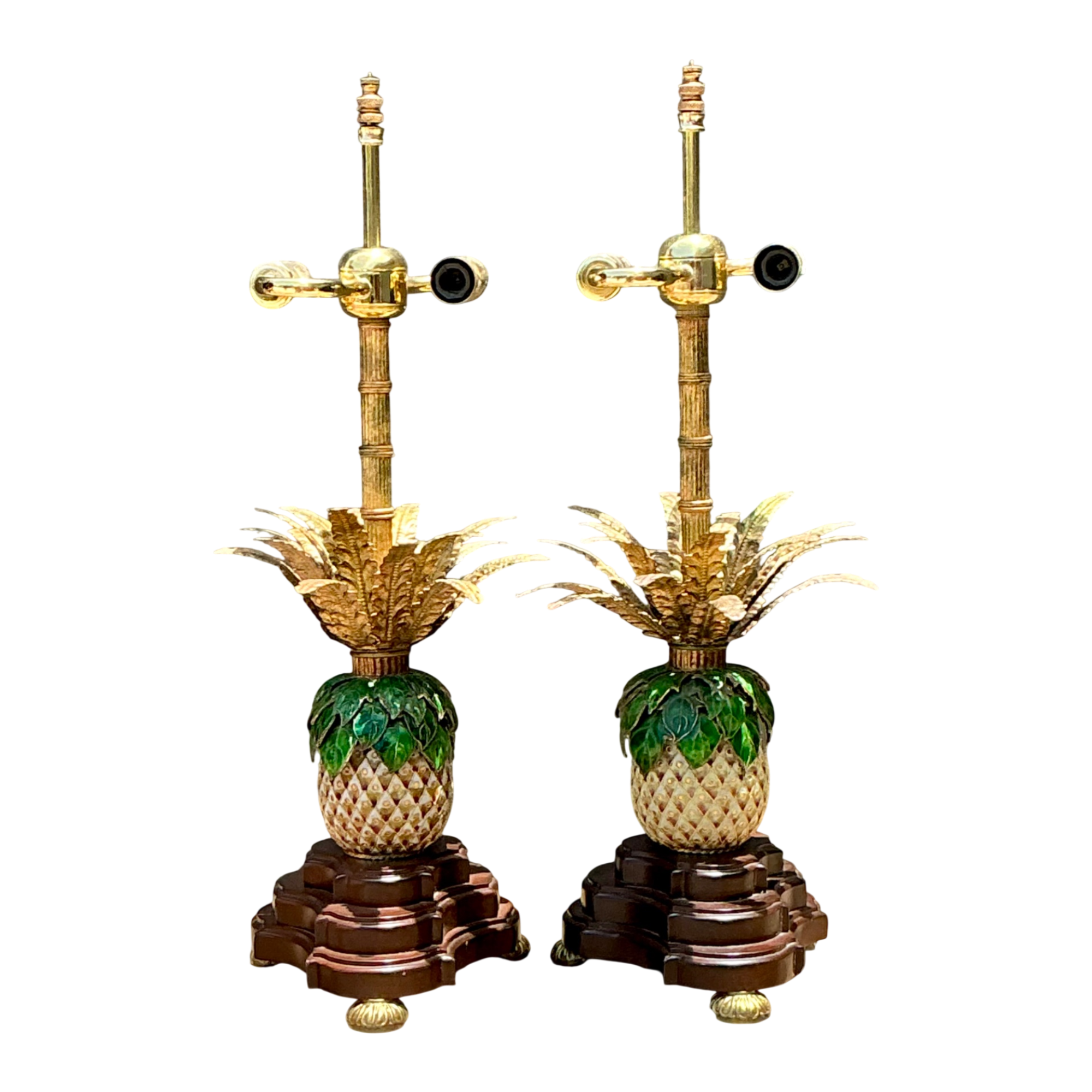 Vintage Frederick Cooper Enamel Pineapple Lamps - A Pair
