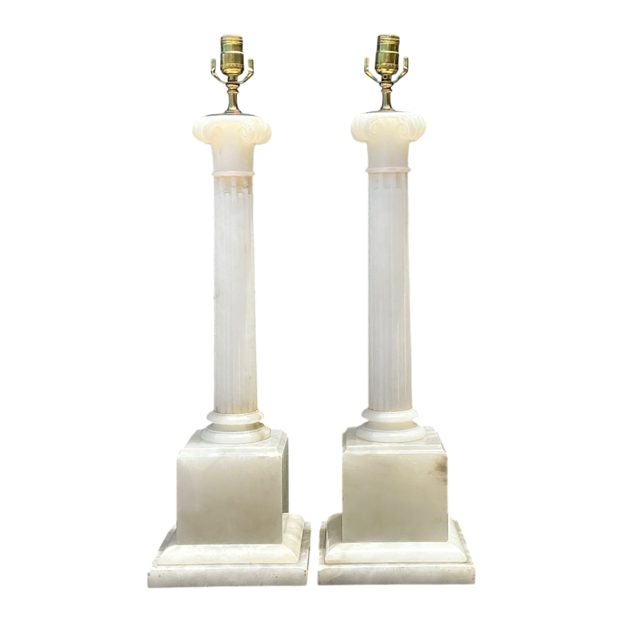 Vintage Alabaster Column Table Lamps - A Pair