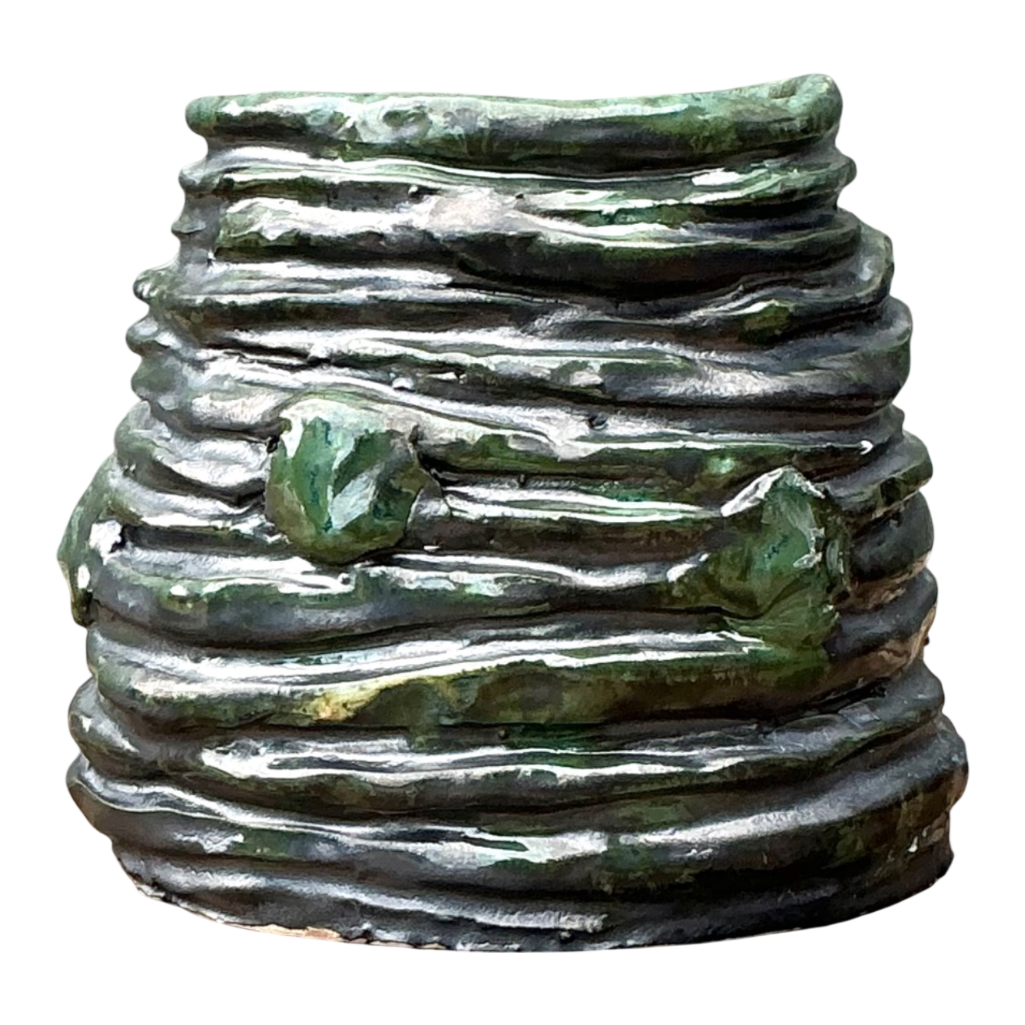 Vintage Abstract Green Glazed Ceramic Vase