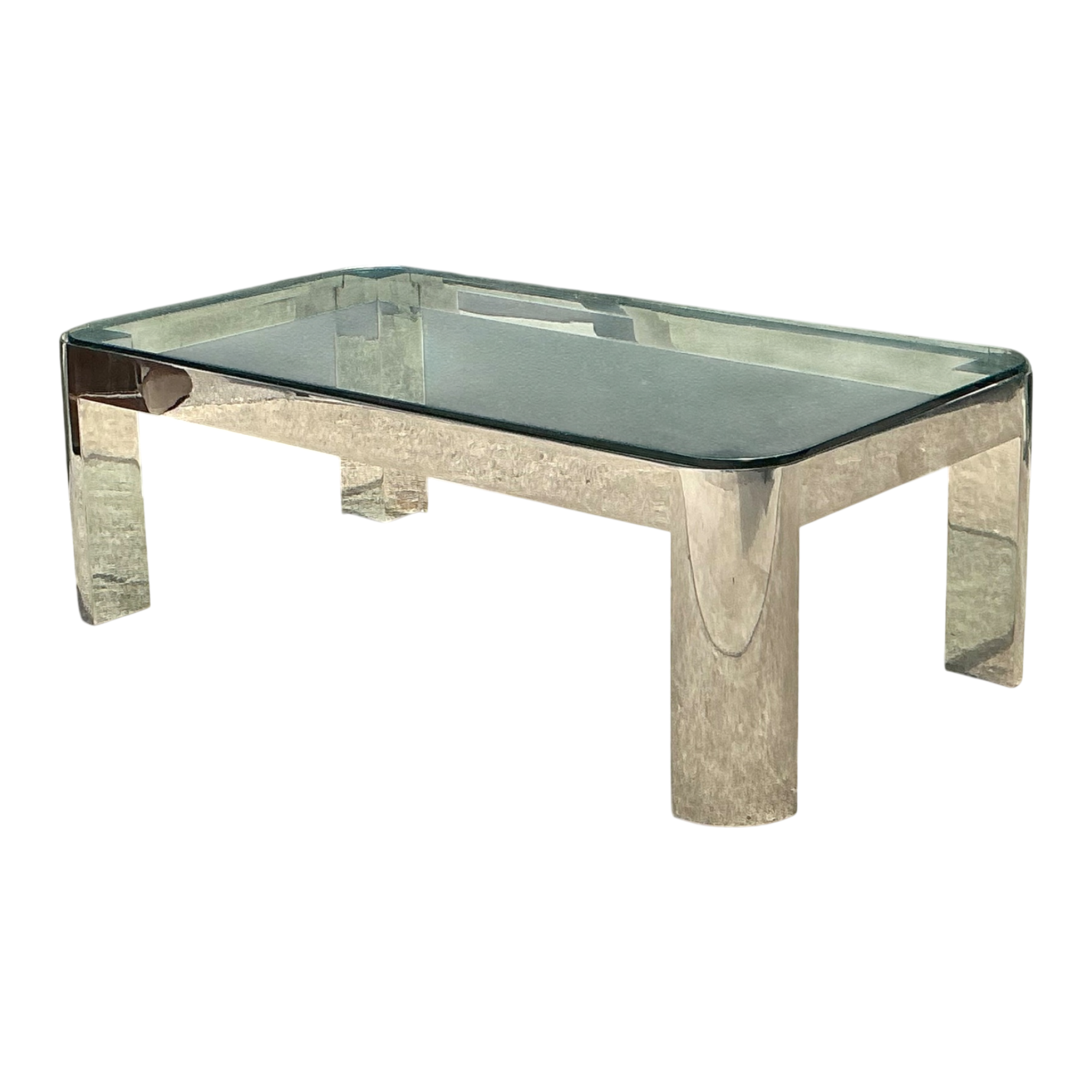 Vintage Chrome And Glass Coffee Table After Karl Springer