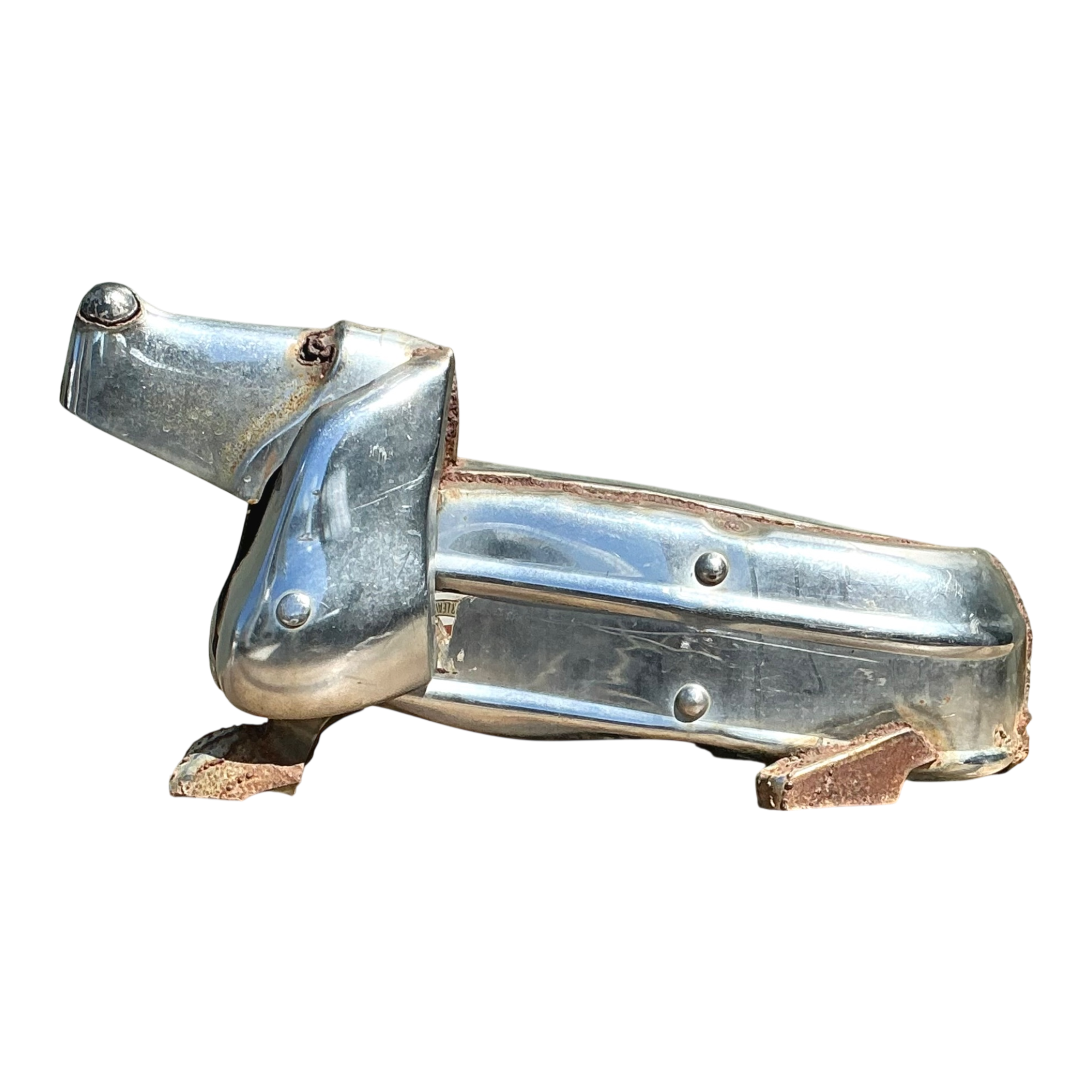 Vintage Chrome Bumper Abstract Dachshund Sculpture