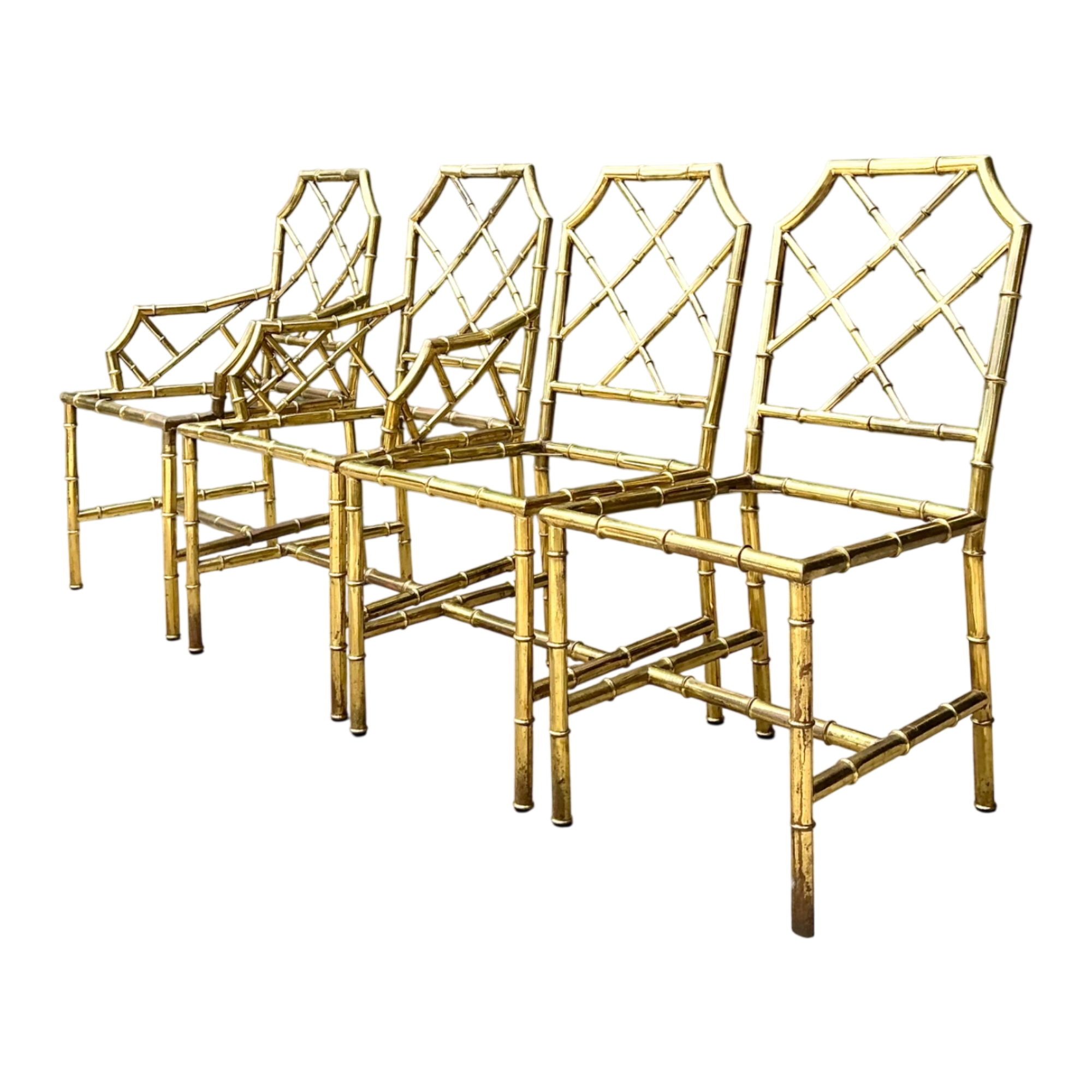 Vintage Italian Faux Bamboo Brass Dining Chairs - Set Of 4