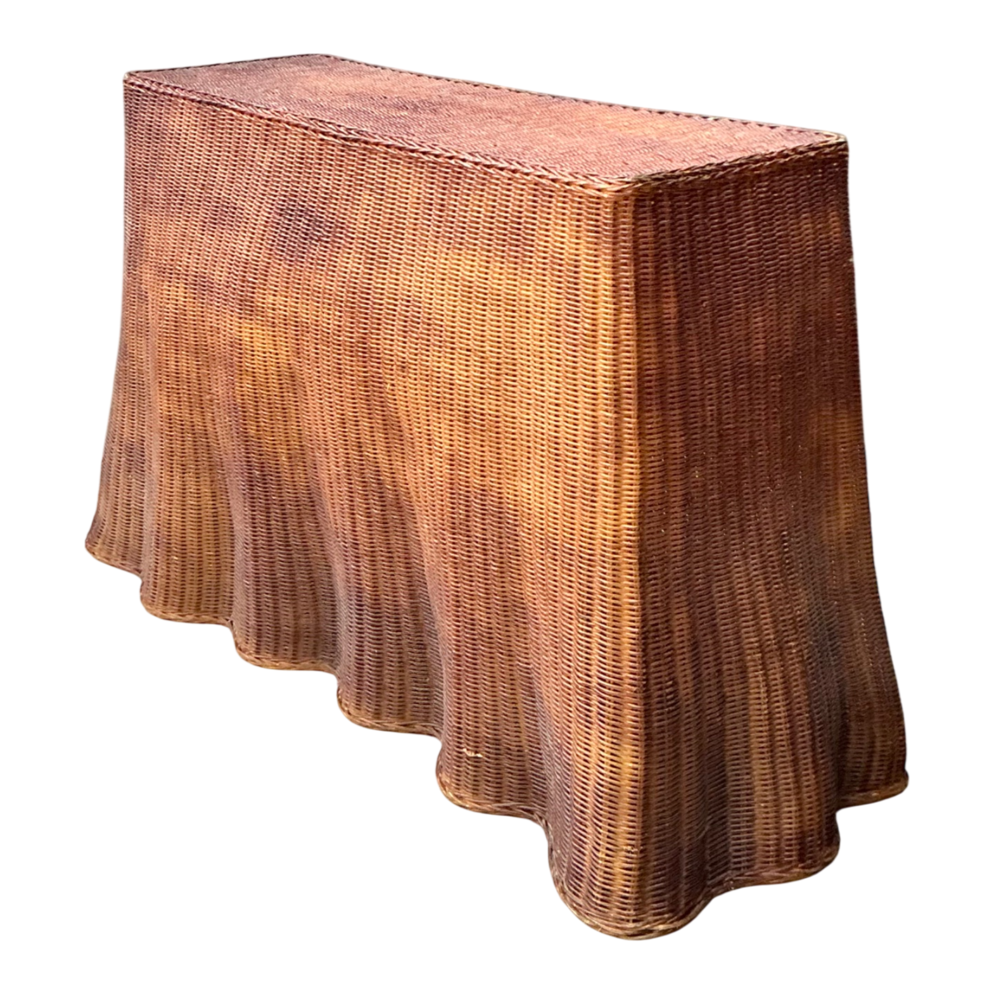 Vintage Woven Rattan Ghost Console Table