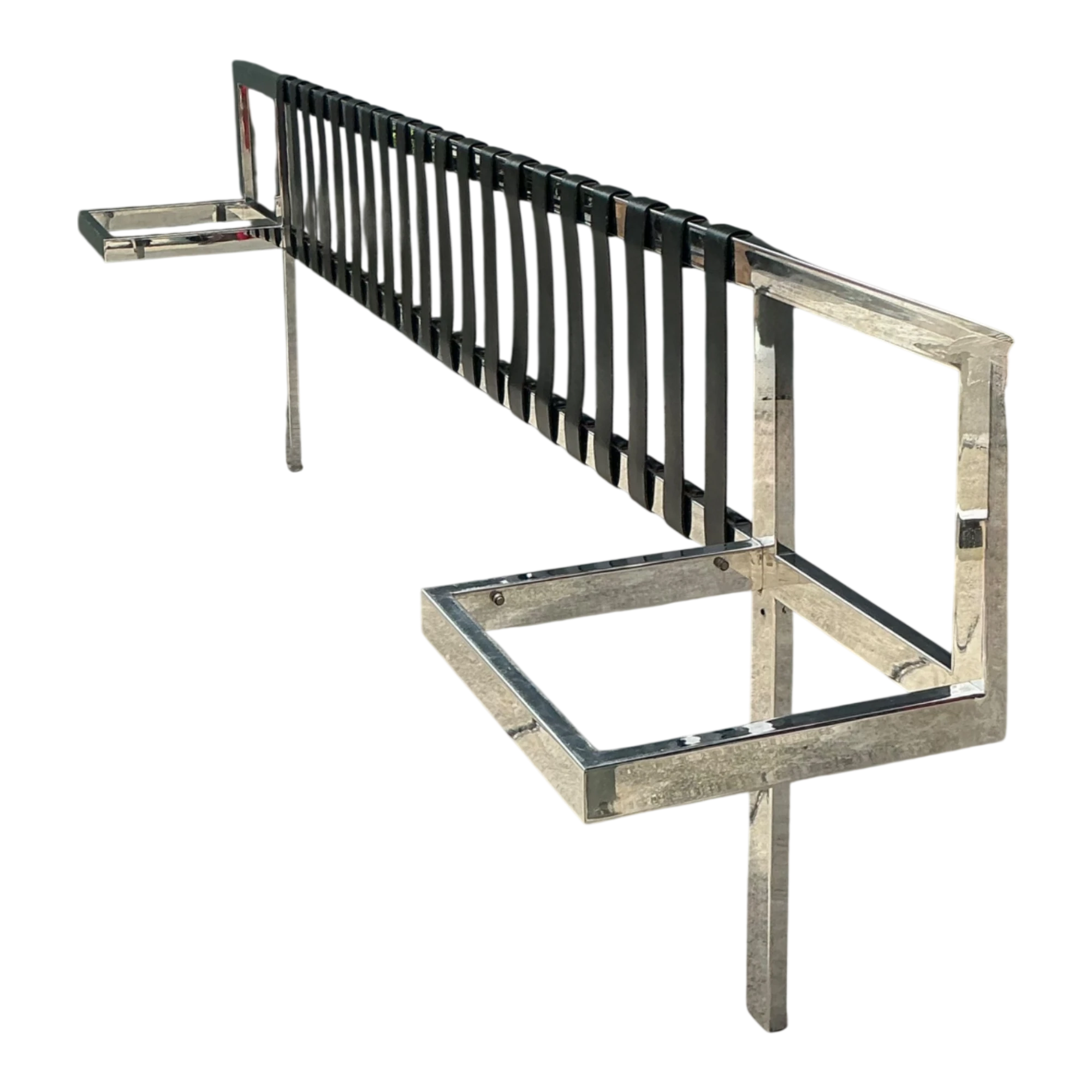 Vintage Chrome And Leather King Headboard After Mies Van Der Rohe