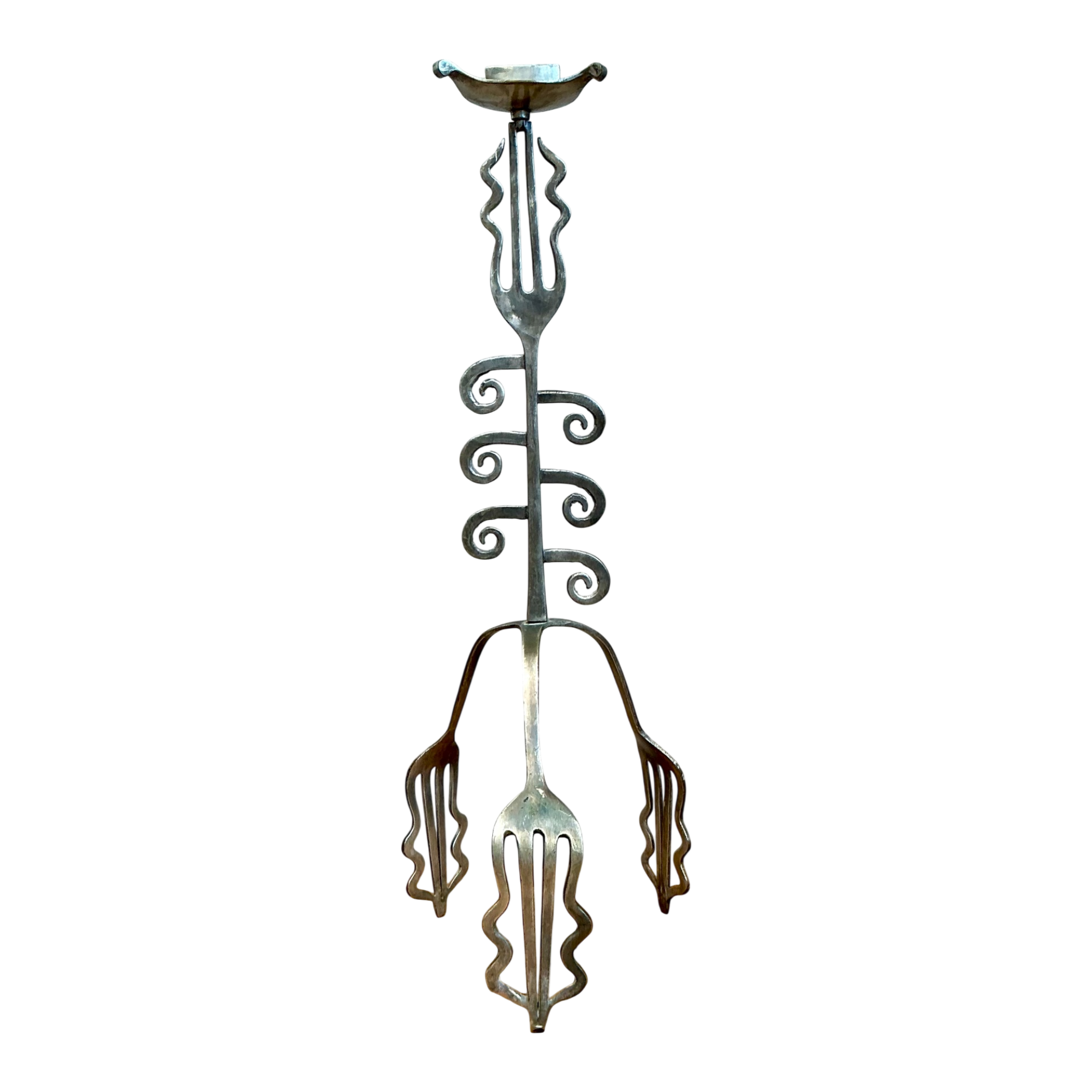 Vintage Sculptural Metal Fork Candle Stand