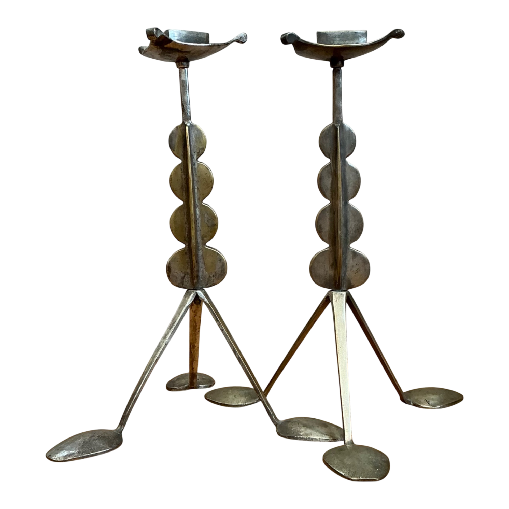 Vintage Sculptural Metal Spoon Candle Holders - A Pair