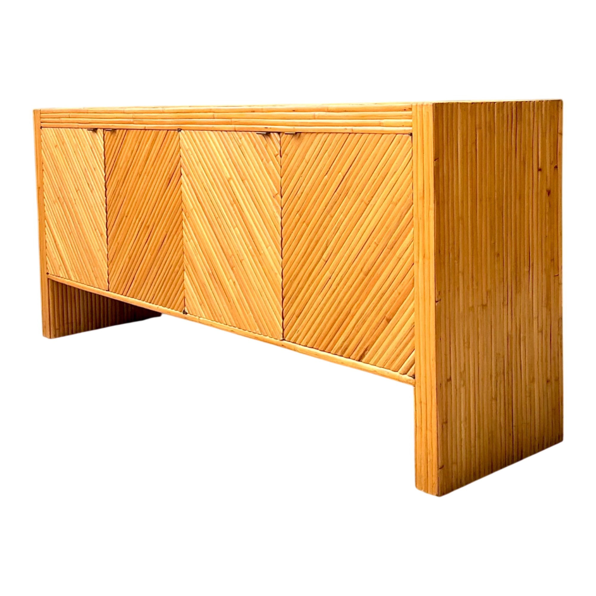 Vintage 1970s Chevron Rattan Credenza