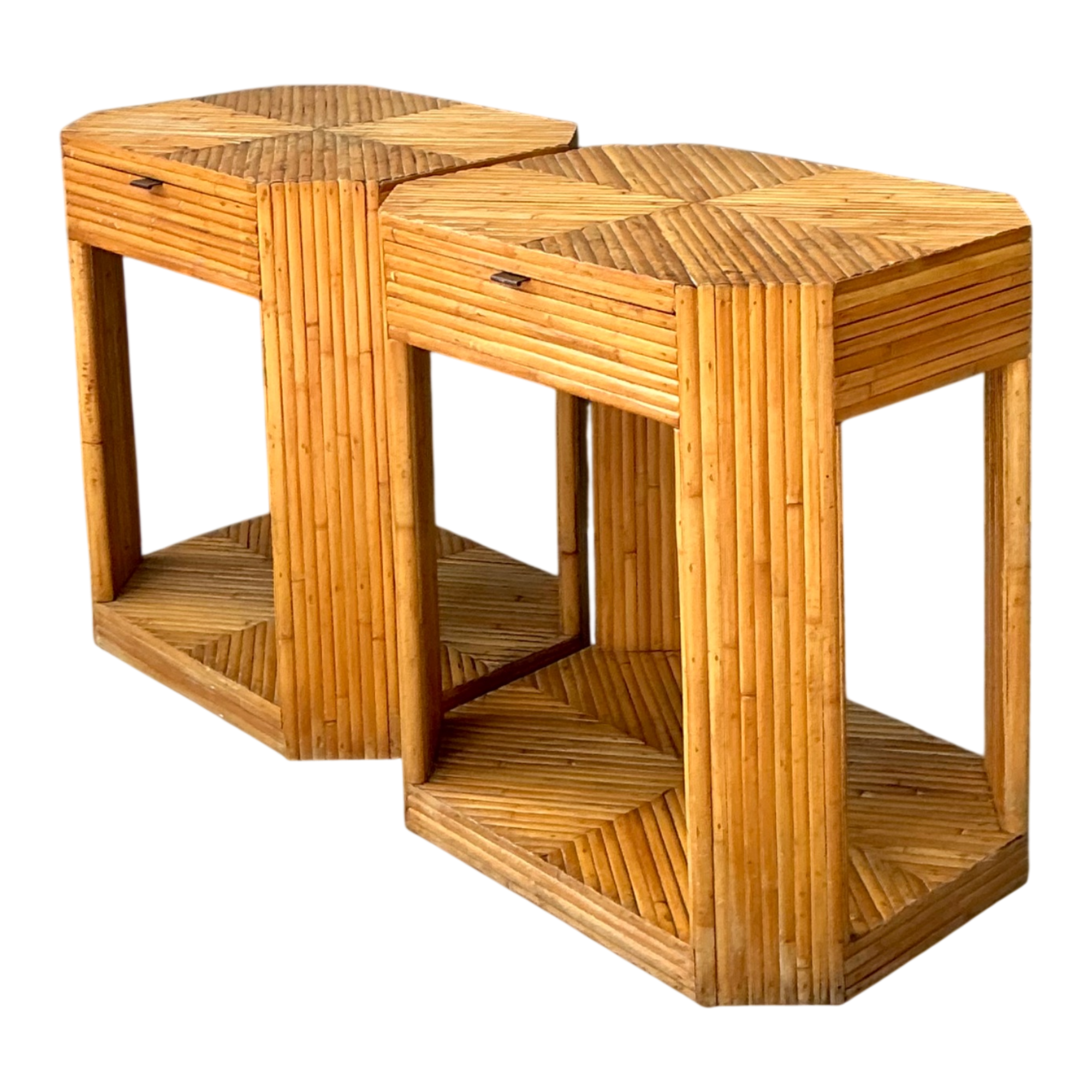 Vintage Rattan Hexagonal Night Stands  - A Pair
