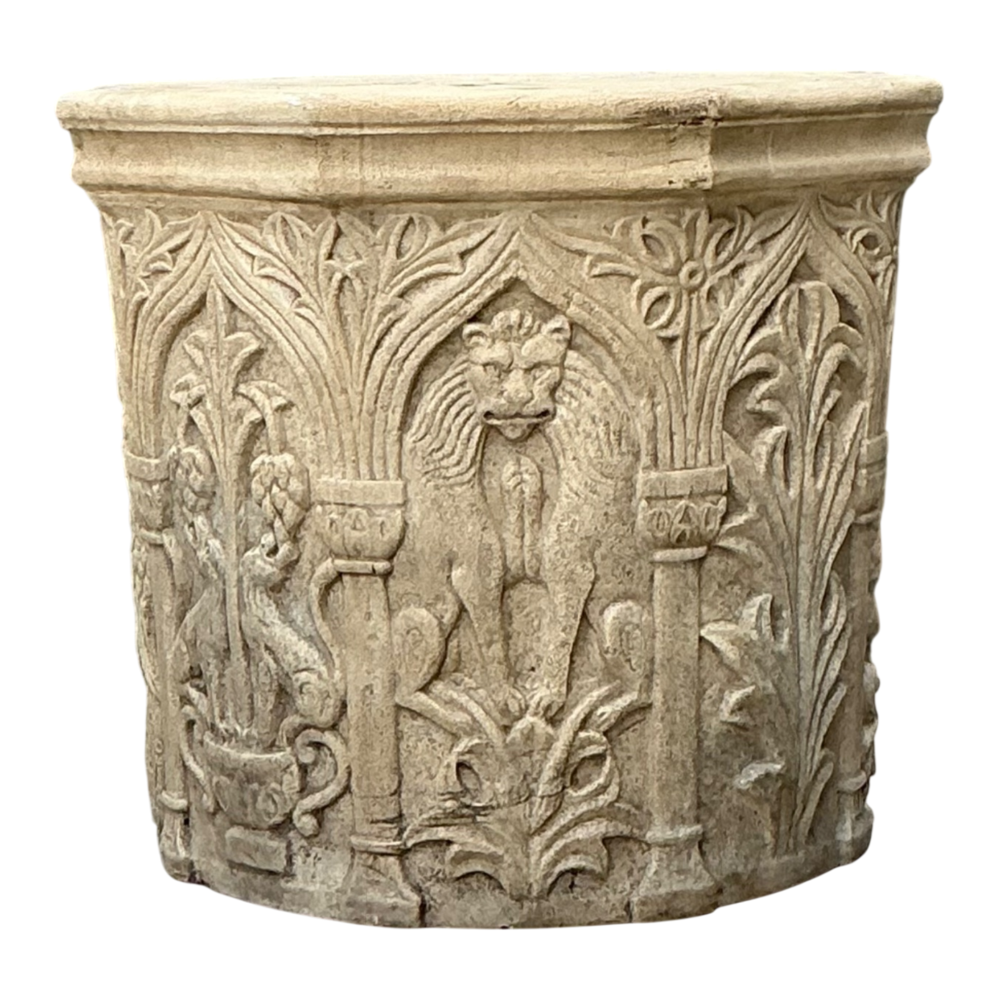 Vintage Cast Stone Lions Head Table Pedestal