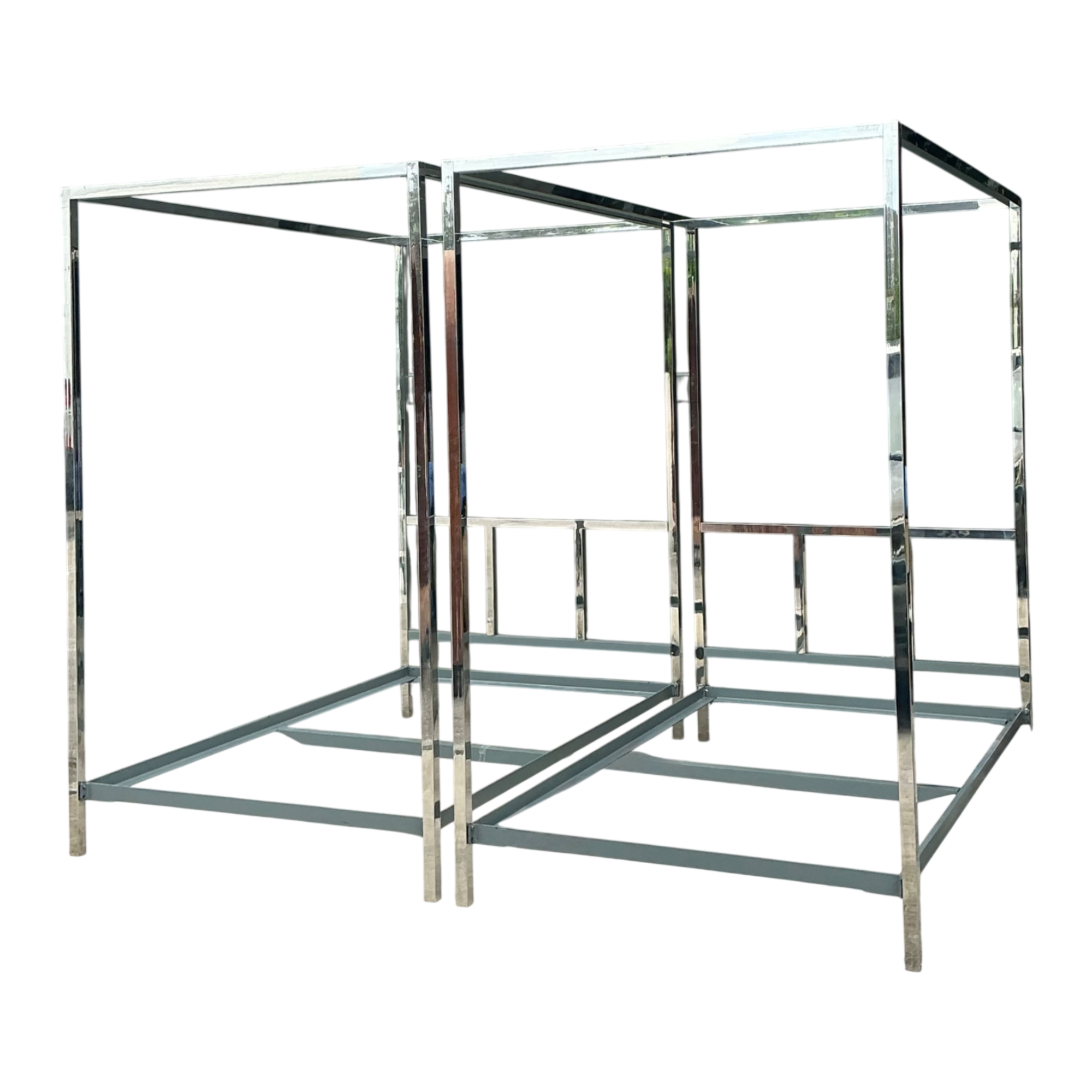 Vintage Chrome Twin Canopy Bed Frames After Milo Baughman