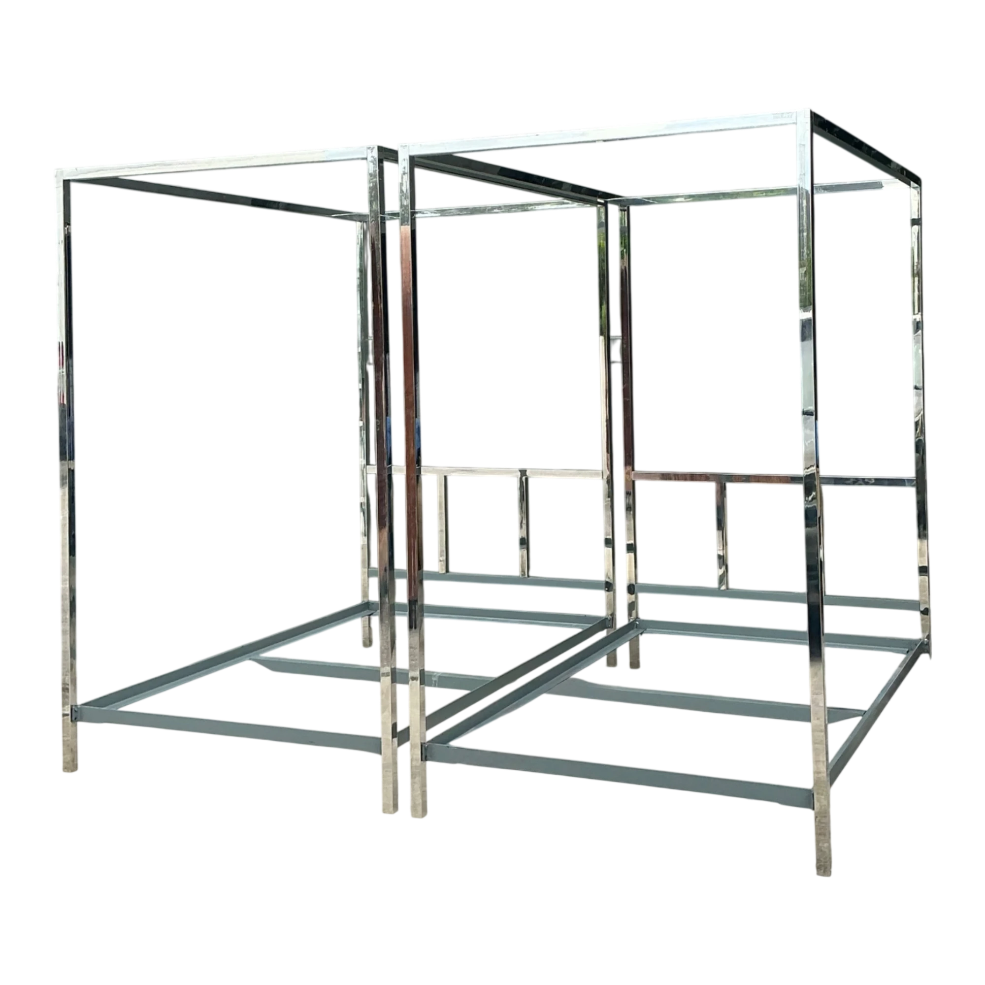 Vintage Chrome Twin Canopy Bed Frames After Milo Baughman