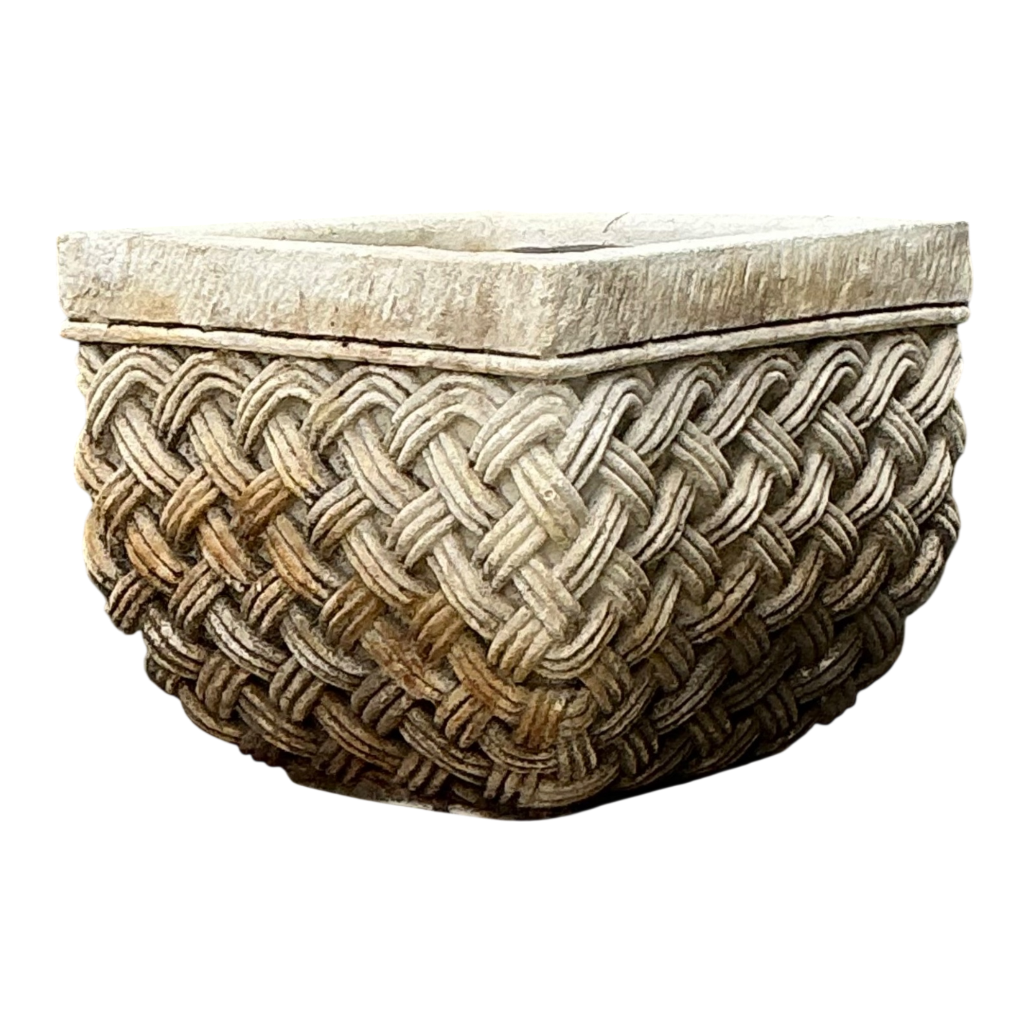Vintage Basketweave Stone Planter