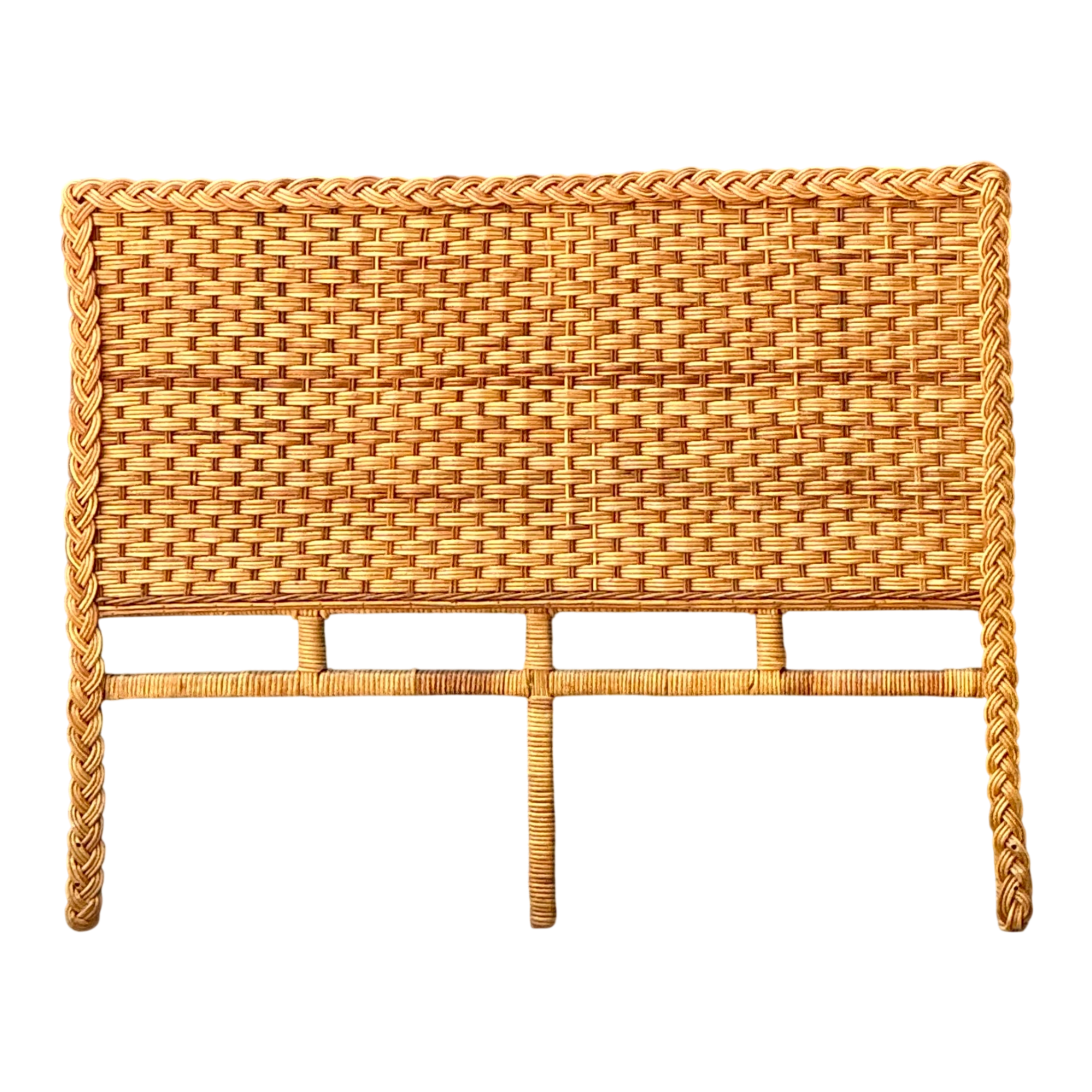 Vintage Braided Rattan Queen Headboard