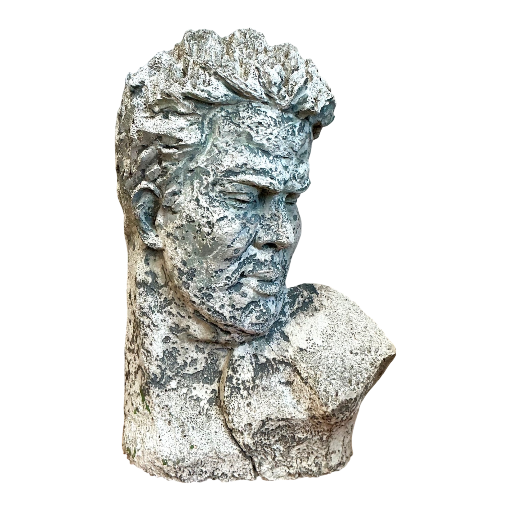 Vintage Weathered Stone Bust Wall Sculpture