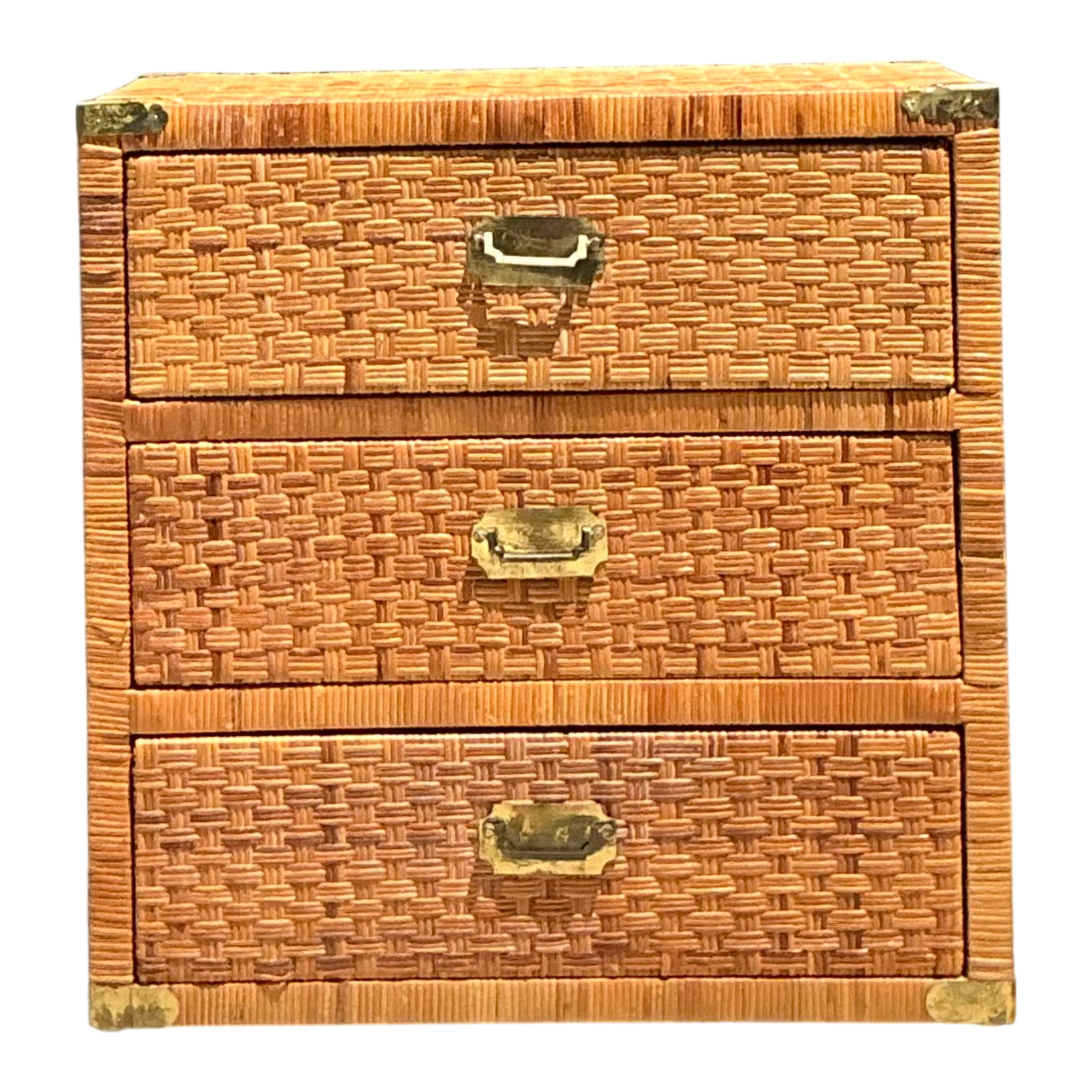 Vintage Woven Rattan Three-Drawer Chest