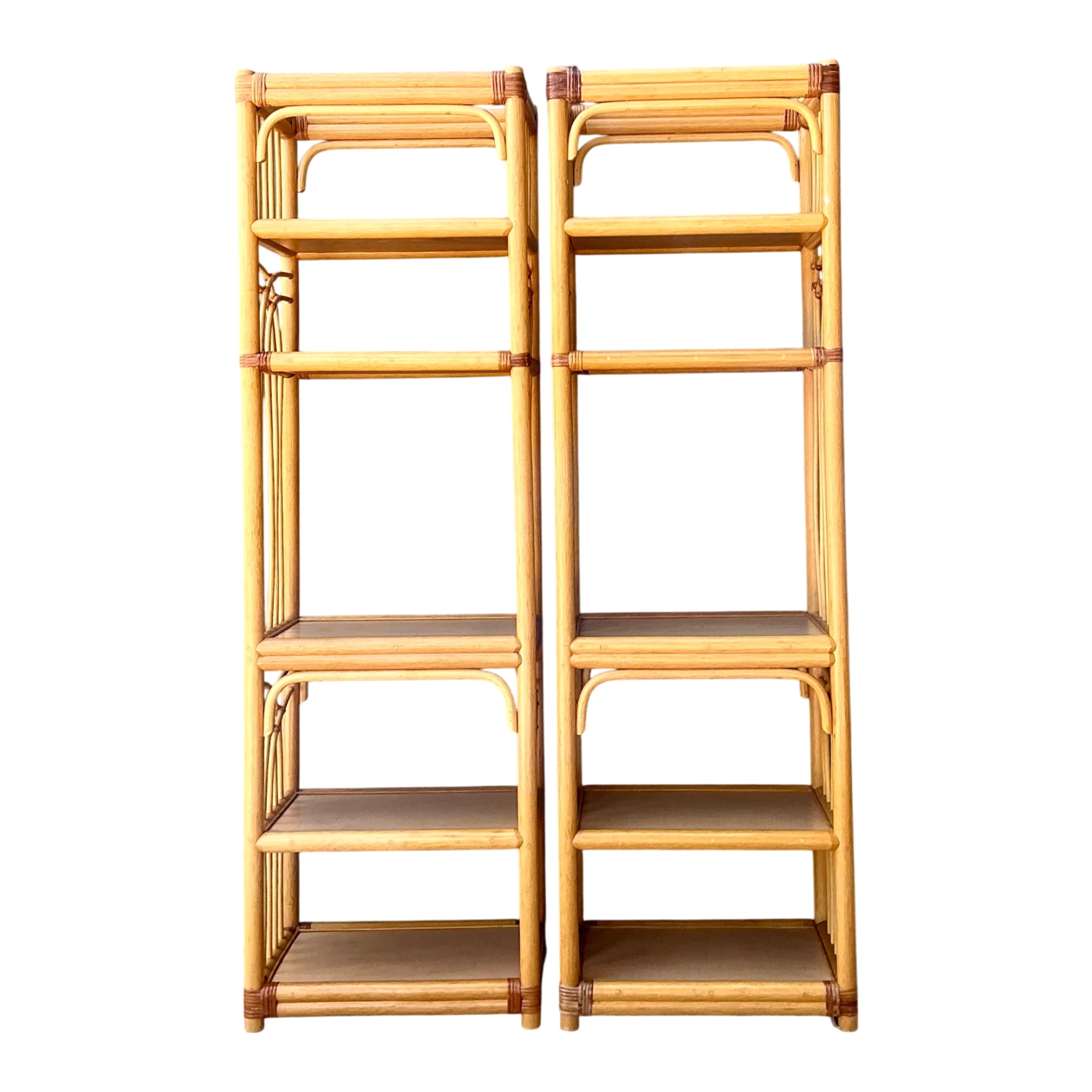 Vintage Rattan Etagere Shelves - A Pair