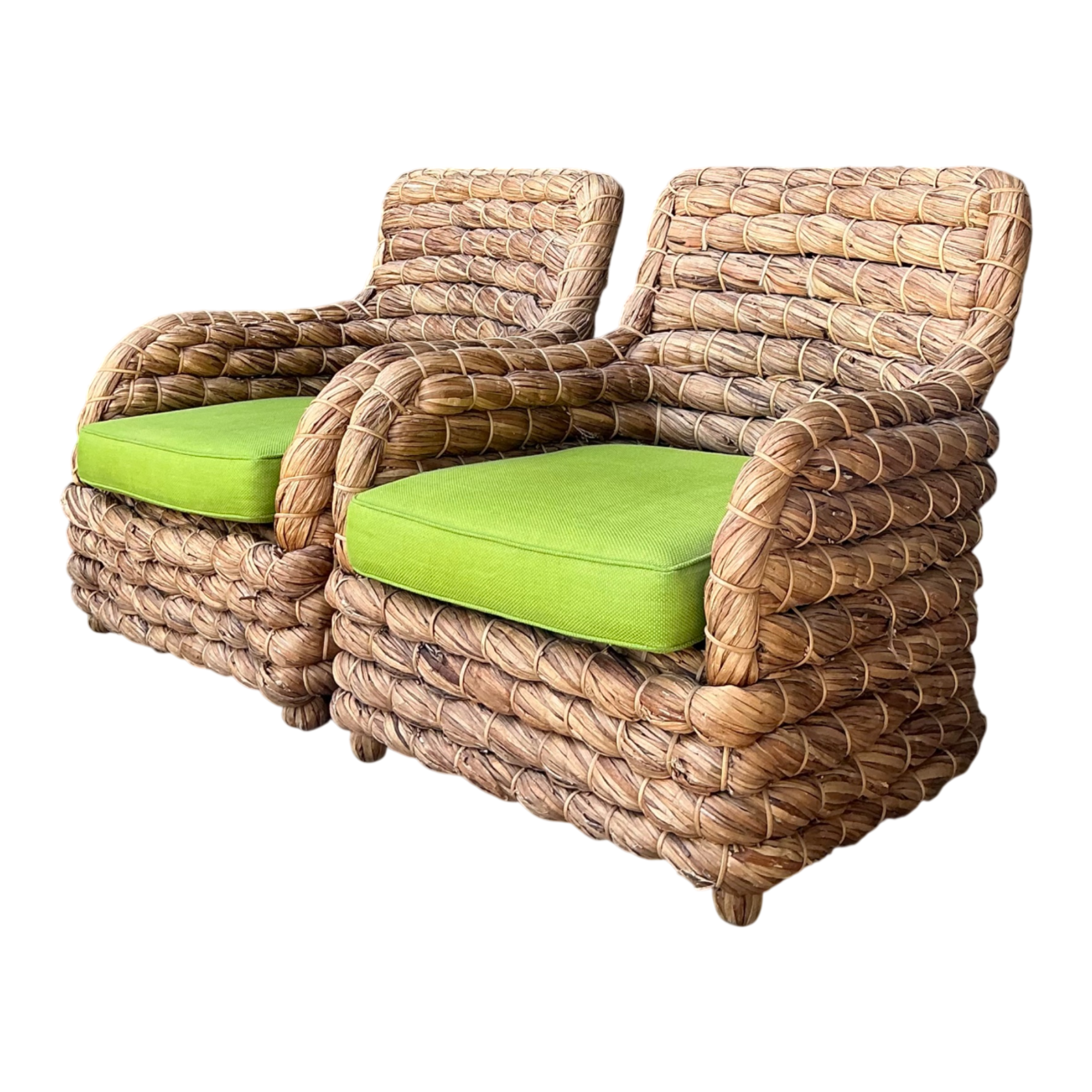 Vintage Twisted Rattan Lounge Chairs After Ralph Lauren - A Pair
