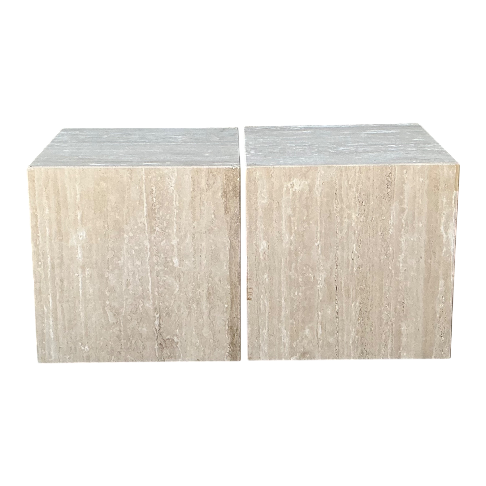 Vintage Travertine Cube Side Tables - A Pair