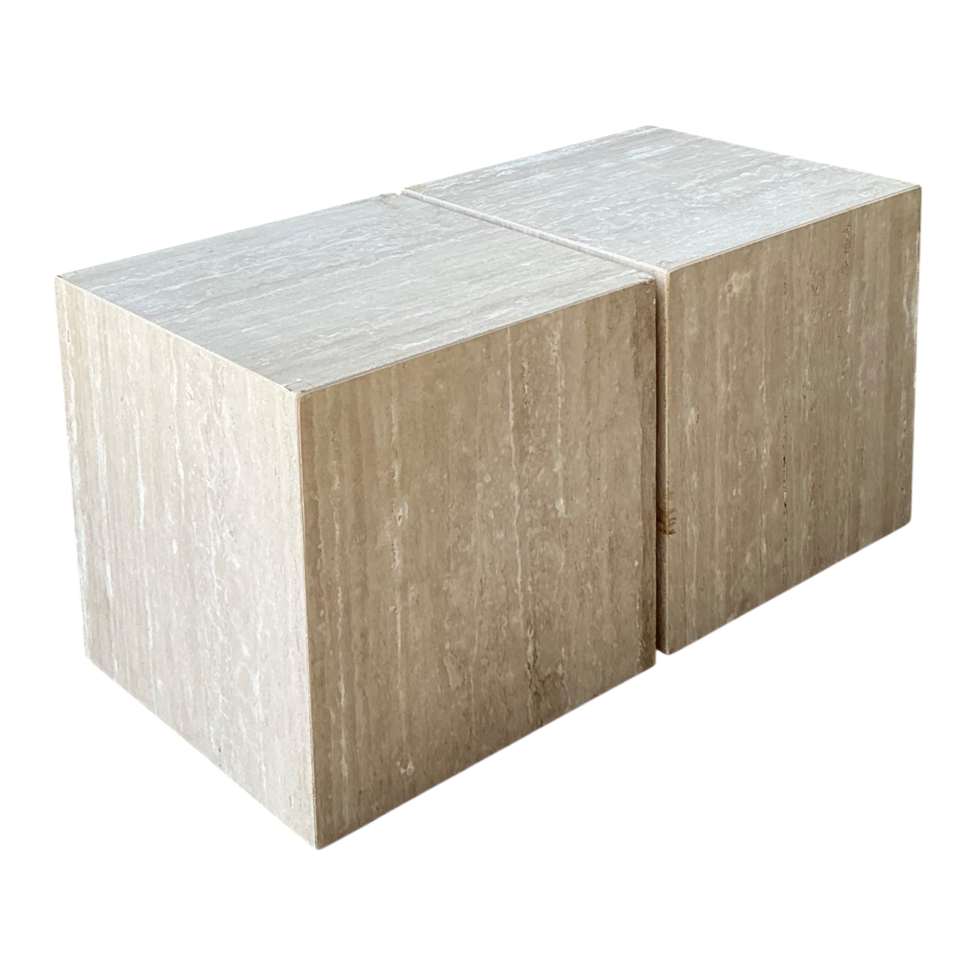Vintage Travertine Cube Side Tables - A Pair