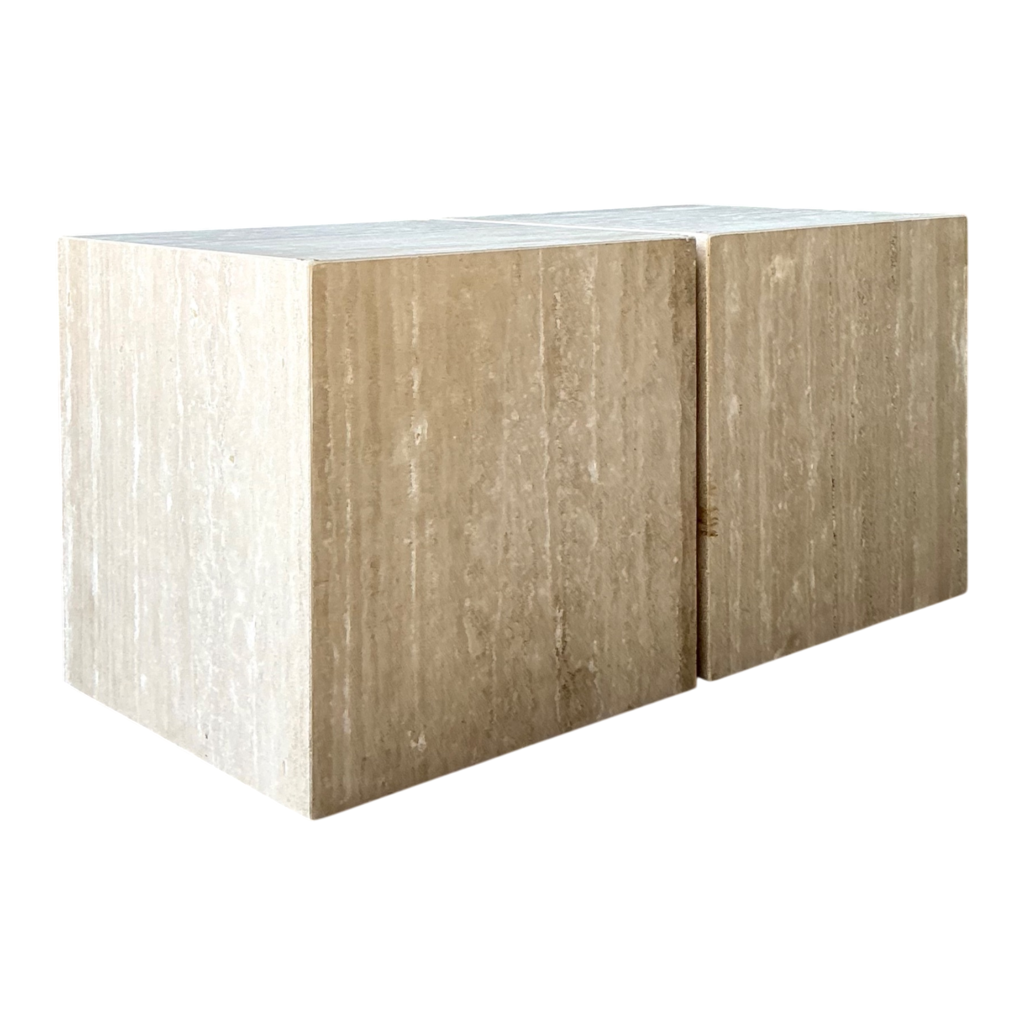 Vintage Travertine Cube Side Tables - A Pair
