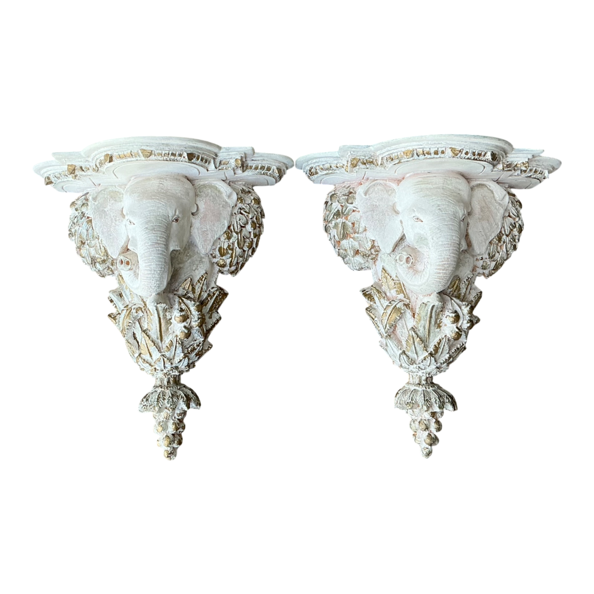 Vintage Elephant Motif Wall Brackets - A Pair